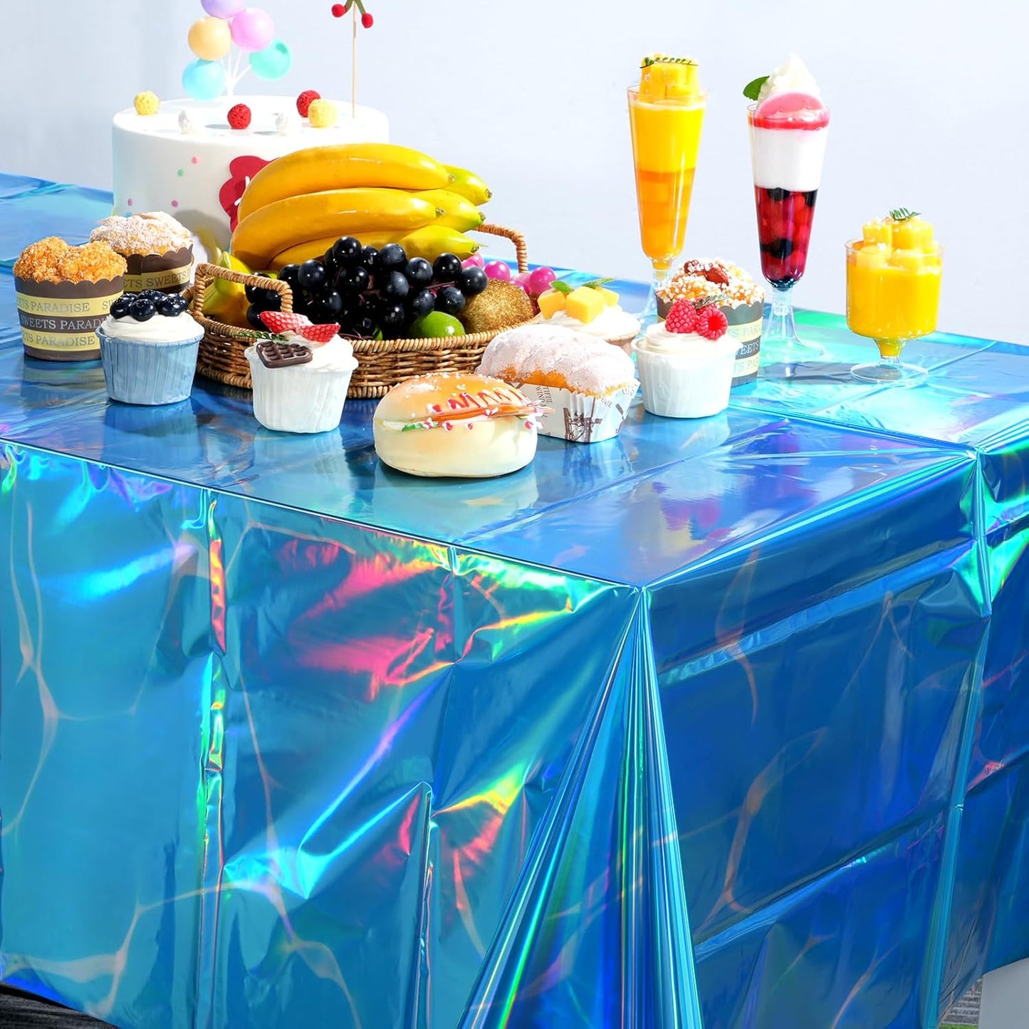3 Pack Ocean Tablecloths Iridescent Plastic Disposable Table Cloth Rectangle Water Wave Table Covers for under Sea Ocean Pool Beach Party Decorations, 54 X 108Inch