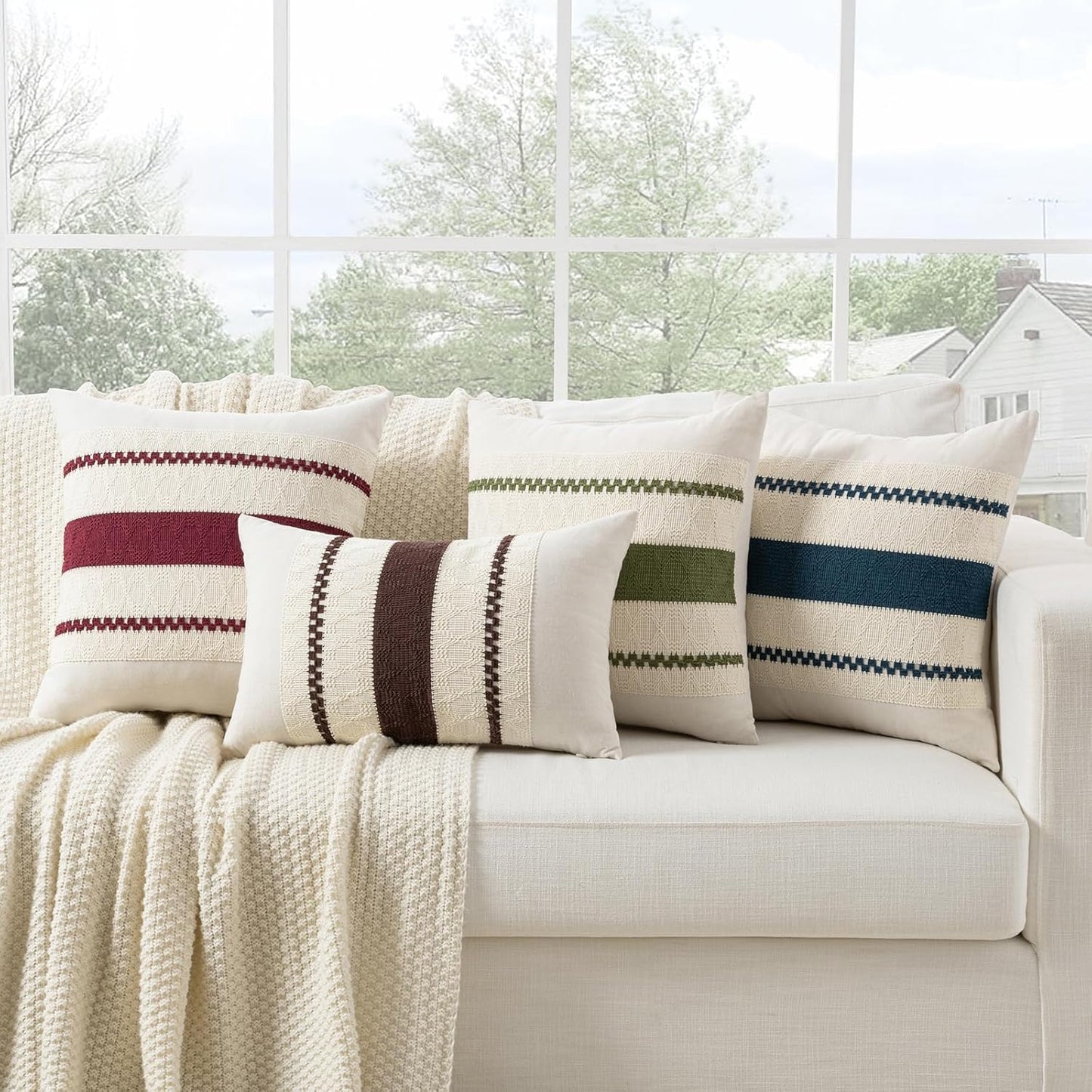 Set of 2 Boho Brown Decorative Throw Pillow Cover 18X18 Inch for Couch Bed Sofa, Aesthetic Modern Organic Farmhouse Home Decor, Soft Cotton Cute Accent Macrame Woven Cushion Case