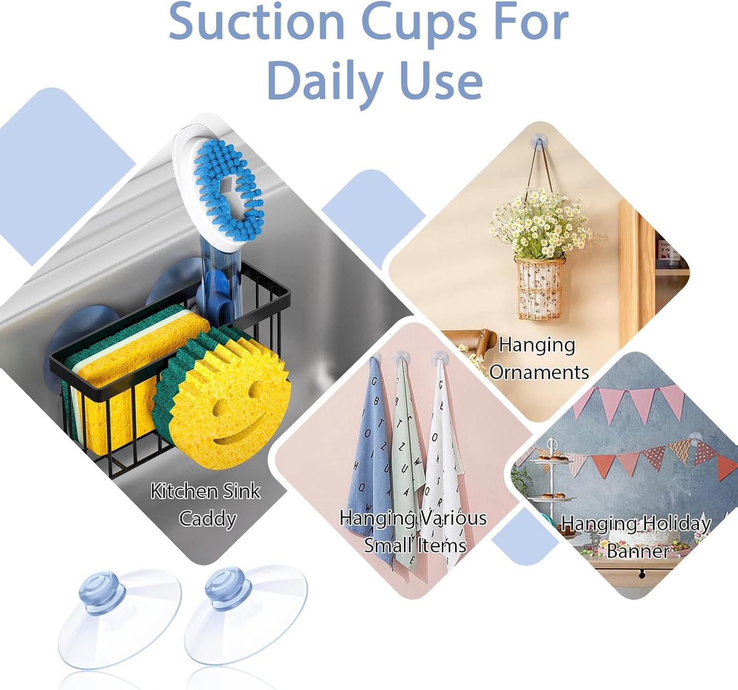 Suction Cups for Sponge Holder,Replacement Sponge Holder Suction,Kitchen Sink Caddy Hooks,Hooks for Sink Caddy,No Drilling,Kitchen Hook Strong Suction-4 Packs