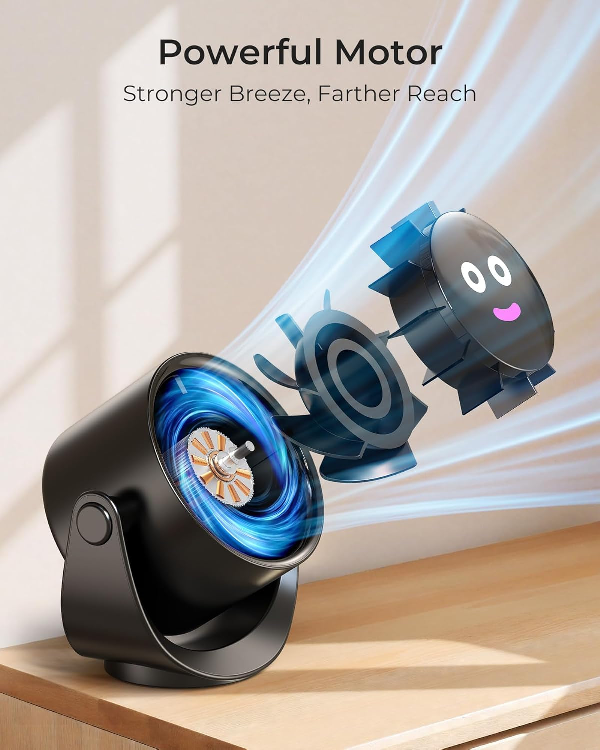 Desk Fan, LED Display Mini Table Fan, Rechargeable Personal Fan with 4000Mah Battery, Max. 17H Use, 5 Speeds, 360°Tilt, USB-C Charging, Quiet Small Portable Fan for Home, Office, Camp, Travel