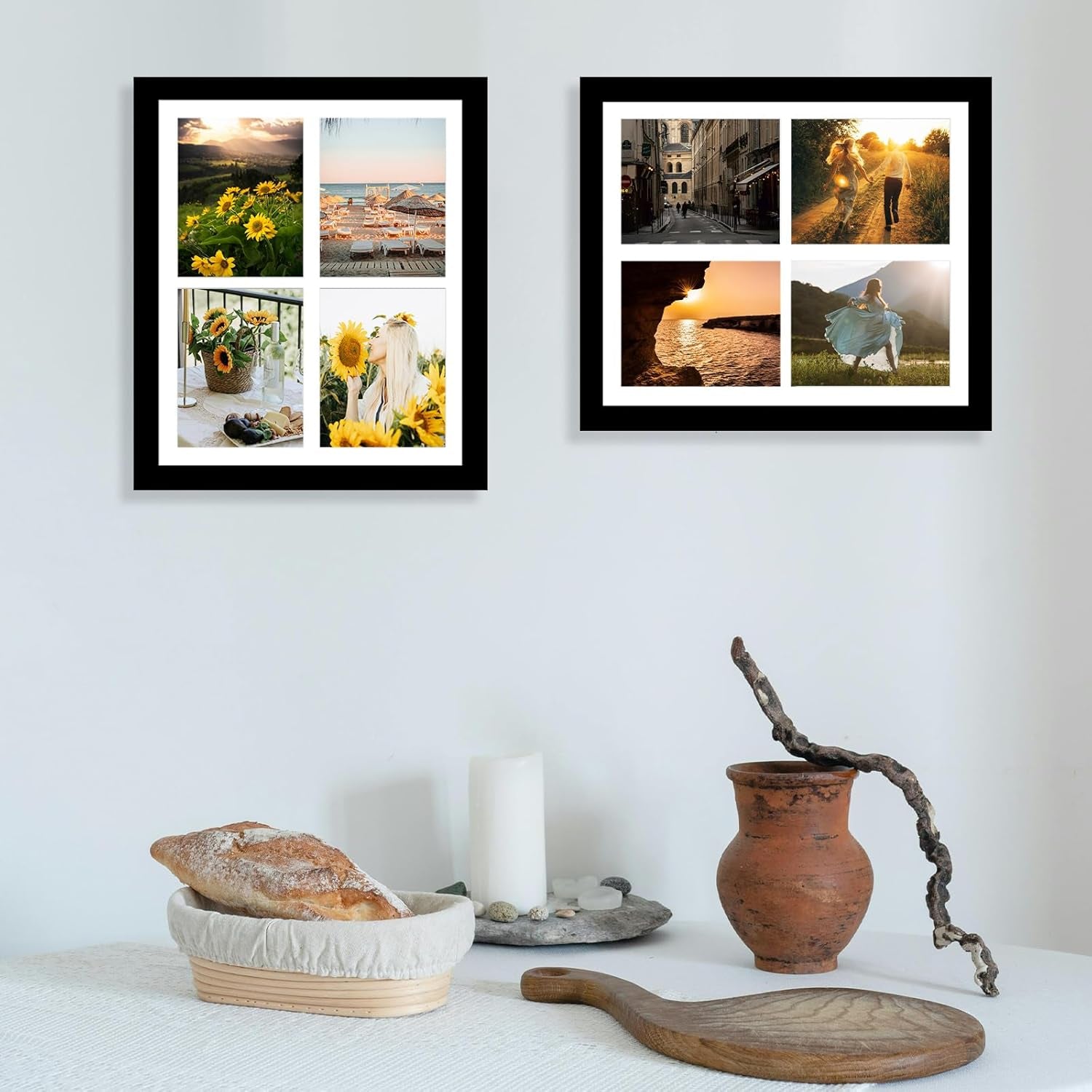 12X16 Picture Frame, 5X7 Collage Frame, Display 4 Pcs 5X7 Photos or 12X16 Picture, Four Opening Collage for Wall Hanging, Lightweight Multi Frame, Black