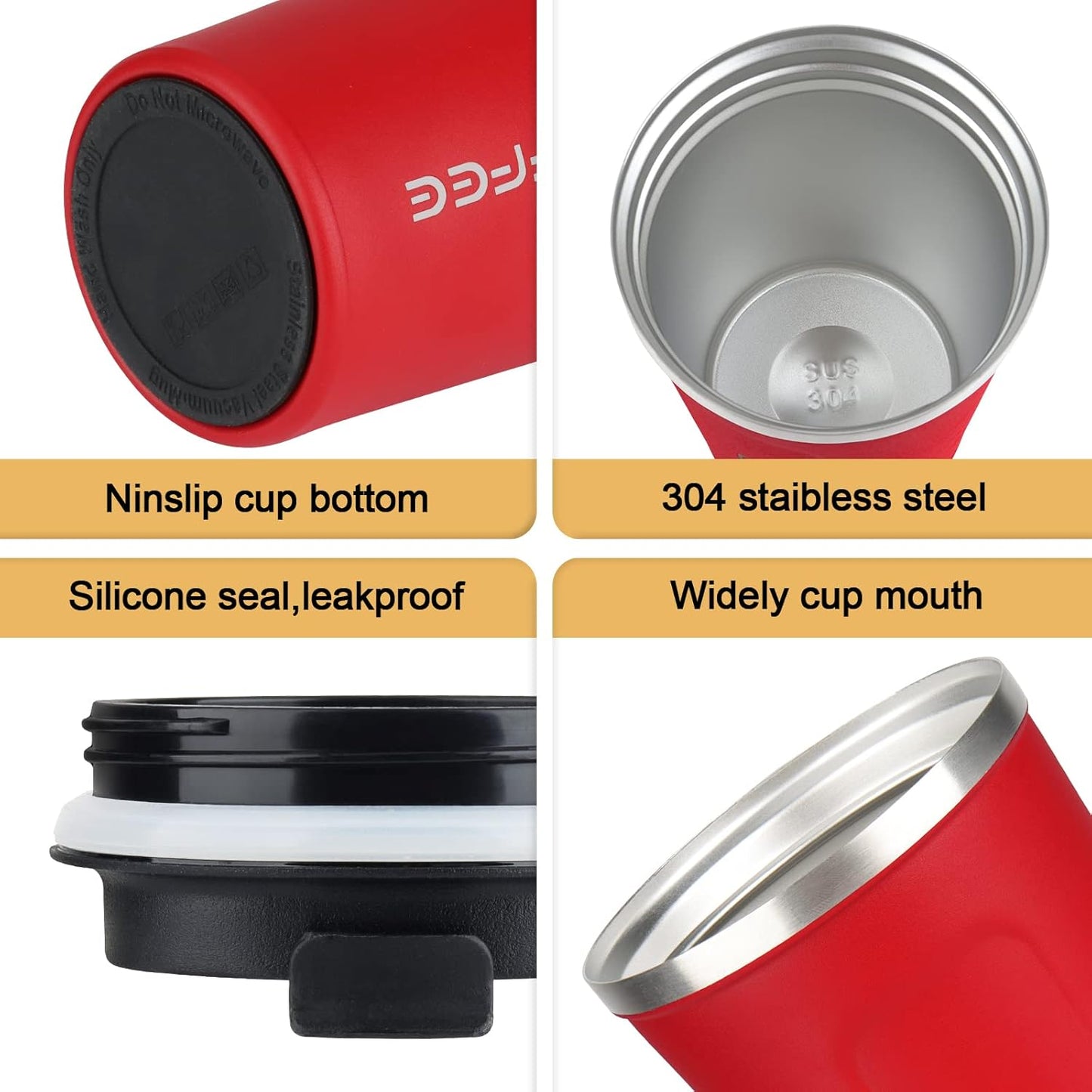 12 Oz Stainless Steel Vacuum Insulated Tumbler - Coffee Travel Mug Spill Proof with Lid - Coffee Cup for Keep Hot/Ice Coffee,Tea and Beer (Red)
