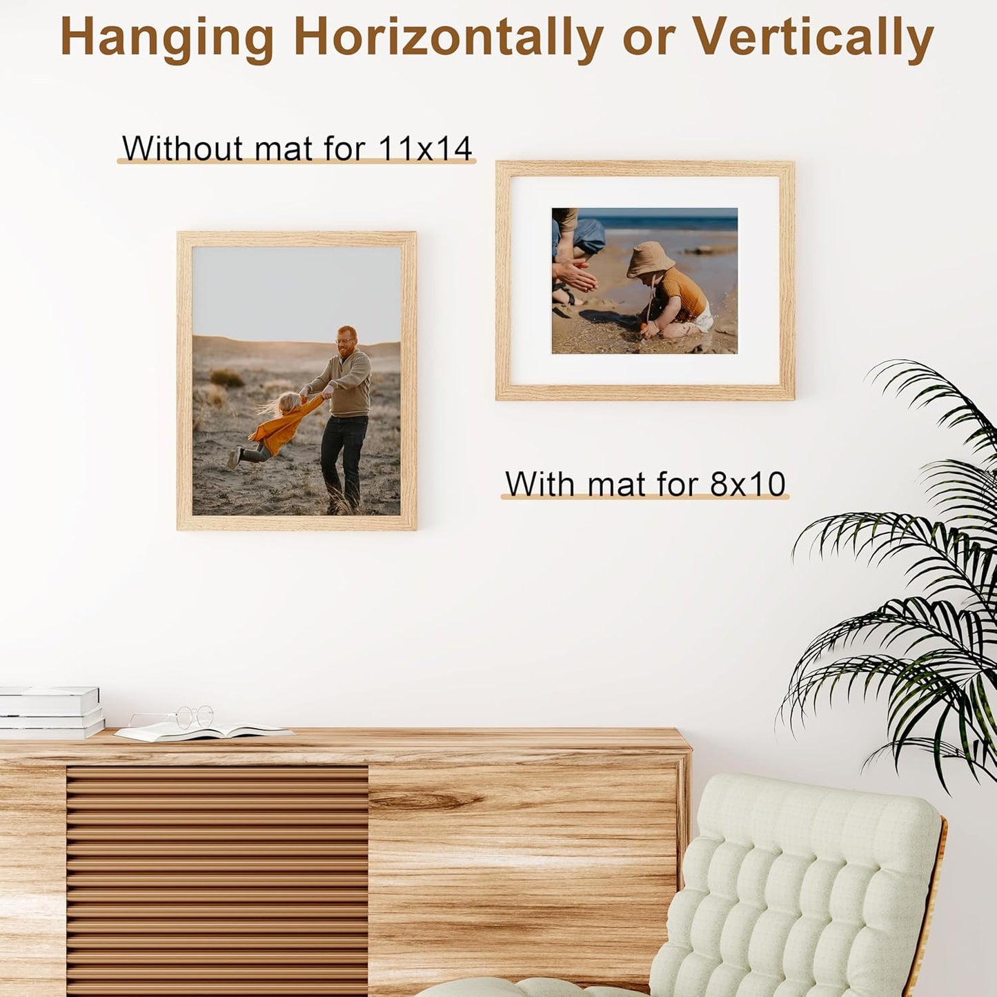 11X14 Picture Frame - Solid Natural Wood Frame with Shatterproof Plexiglass, Includes 8X10 Mat, Wall Hanging for Photos, Art, Home & Office Decor (1 Pack)