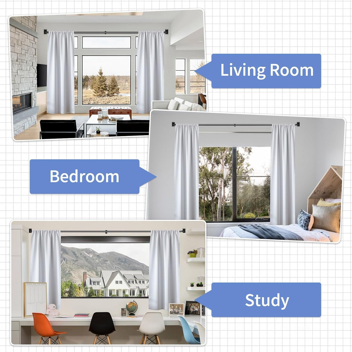 Blackout Curtain Rod for Windows 28 to 48 Inches, Wrap around Heavy Duty Rod for Darkening, Modern Decorative Curtain Treatment, Matte Black