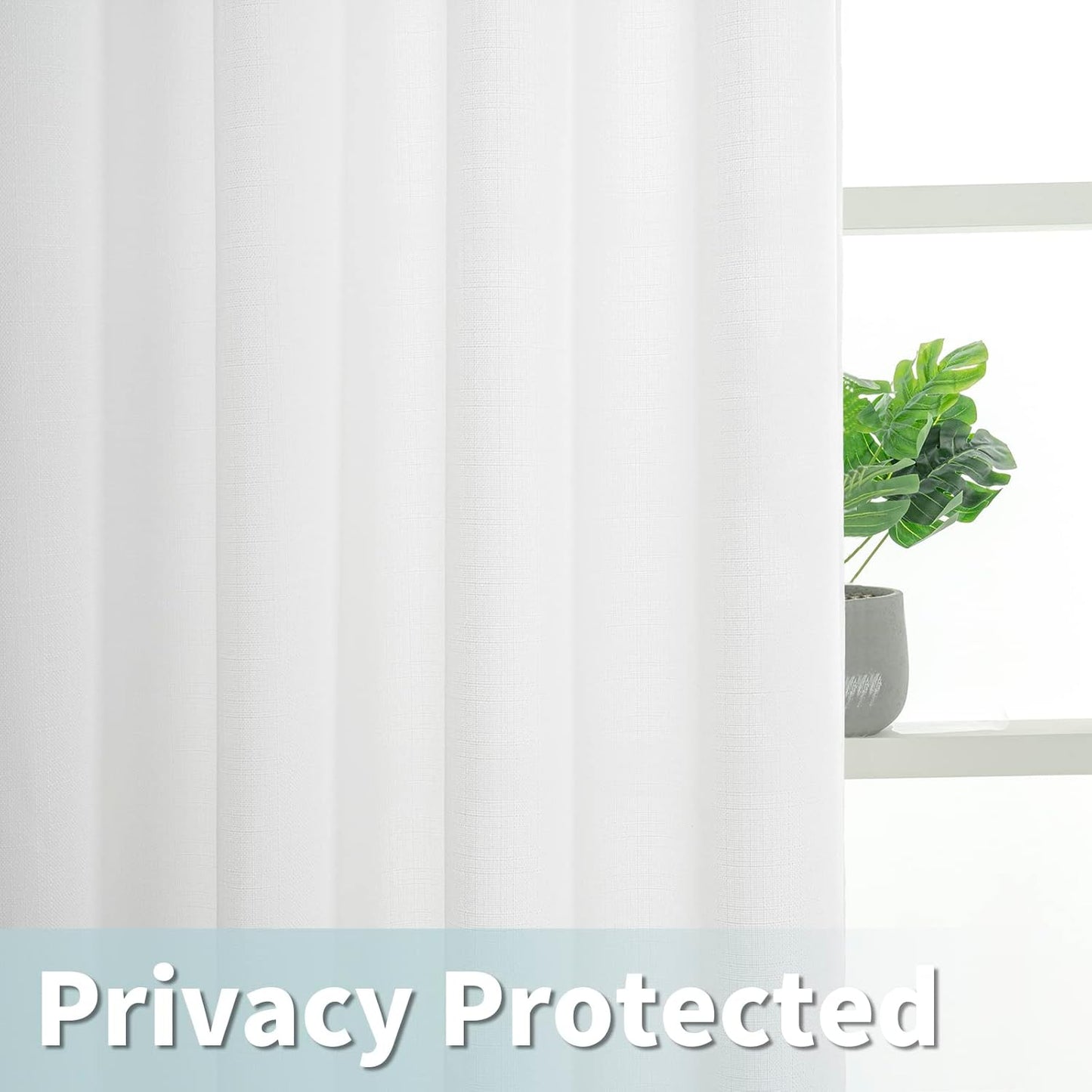 White Linen Curtains 84 Inches Long 2 Panels, Semi Sheer Light Filtering Privacy Neutral Panels Grommet Faux Linen Textured Opaque Drapes for Bedroom/Living Room, 52 X 84 Inch