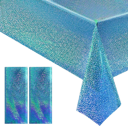 Light Blue Holographic Tablecloth 40" x 108" - Iridescent Plastic Table Cover for Valentine's Day, Birthday Celebrations, Baby Showers, and Bachelorette Parties in Hot Pink