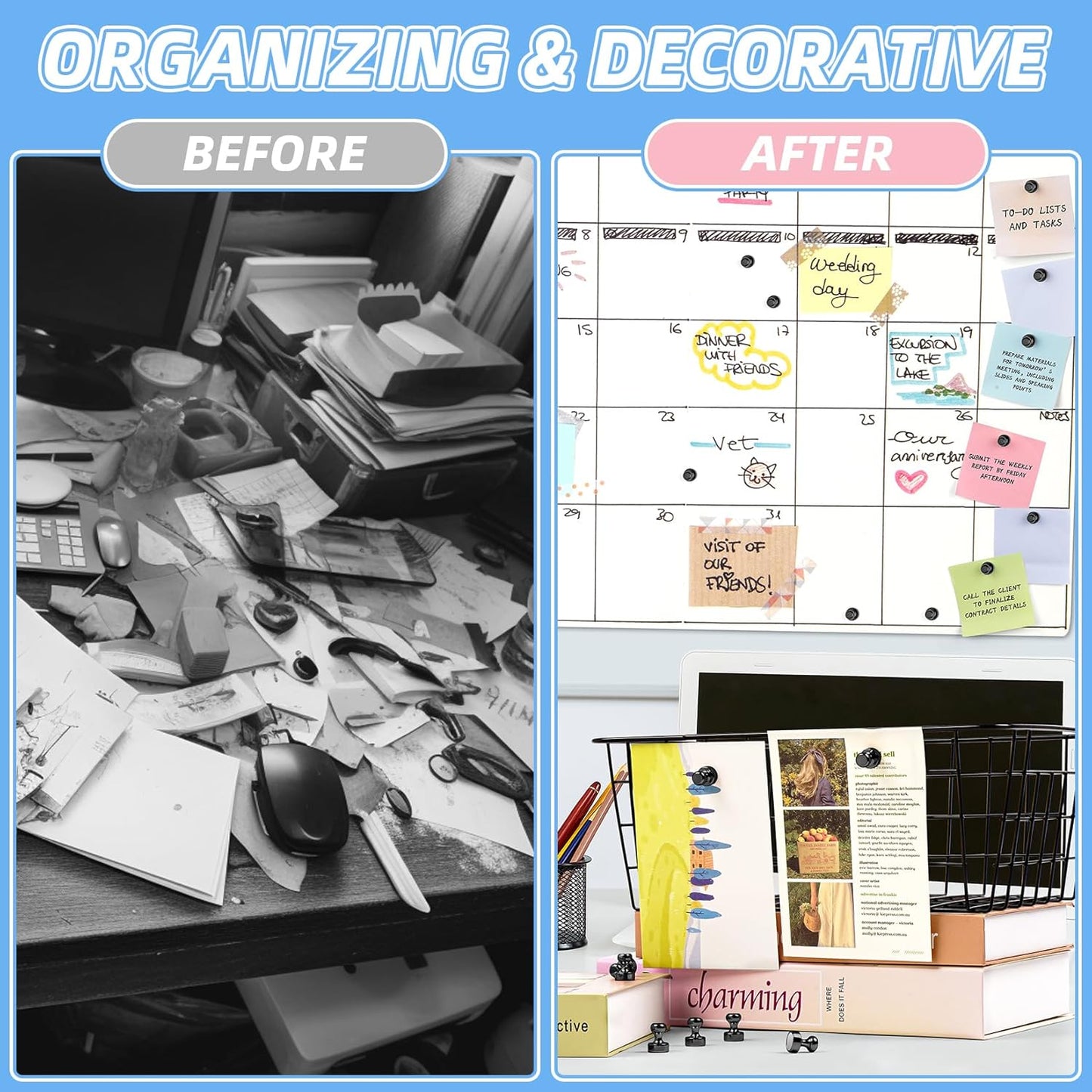 12-Piece Set of Black Strong Refrigerator and Whiteboard Magnets for Office, Classroom, and Kitchen Use