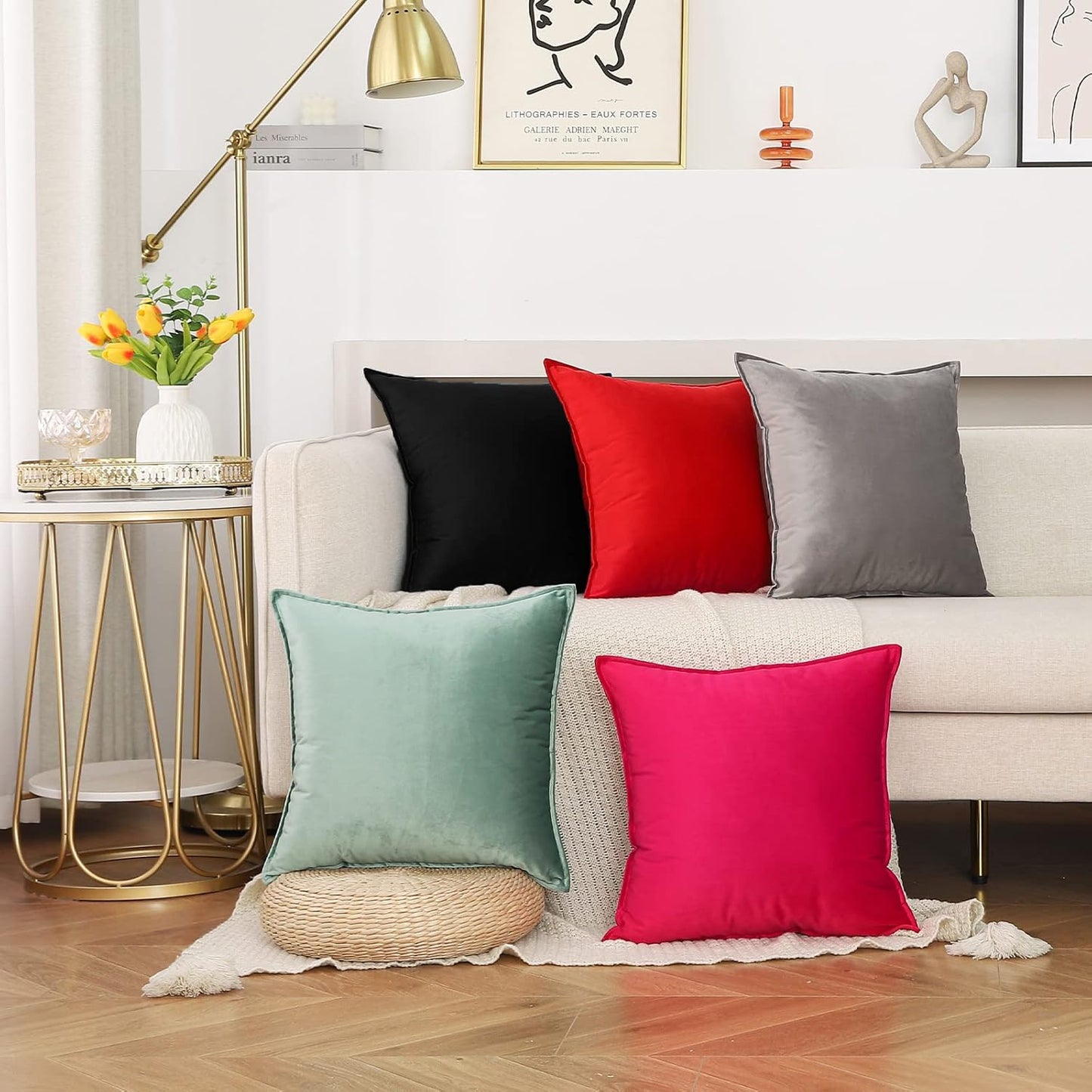 Velvet Black Throw Pillow Covers 18×18 Inches Pack of 2 Decorative Soft for Couch Sofa Bed Livingroom Office