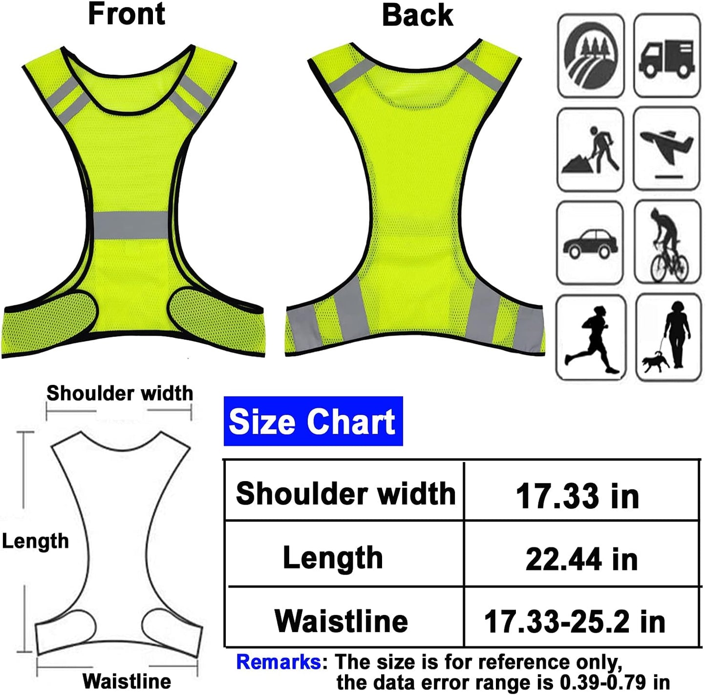 Reflective Night Running Vest with Adjustable Strap & Breathable Holes, Ultrathin Lightweight Safety Vest with 360° High Visibility for Running, Jogging, Cycling, Hiking, Walking, Yellow