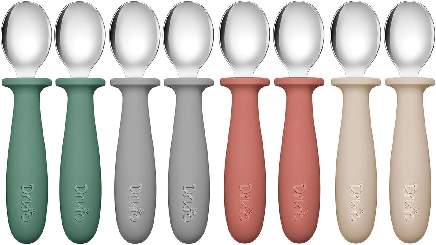 8-Piece Toddler Spoon Set - Safe and Durable Silicone Handle Utensils for Self-Feeding, Made from Food-Grade 18/8 Stainless Steel, Dishwasher Safe with Anti-Choke Design