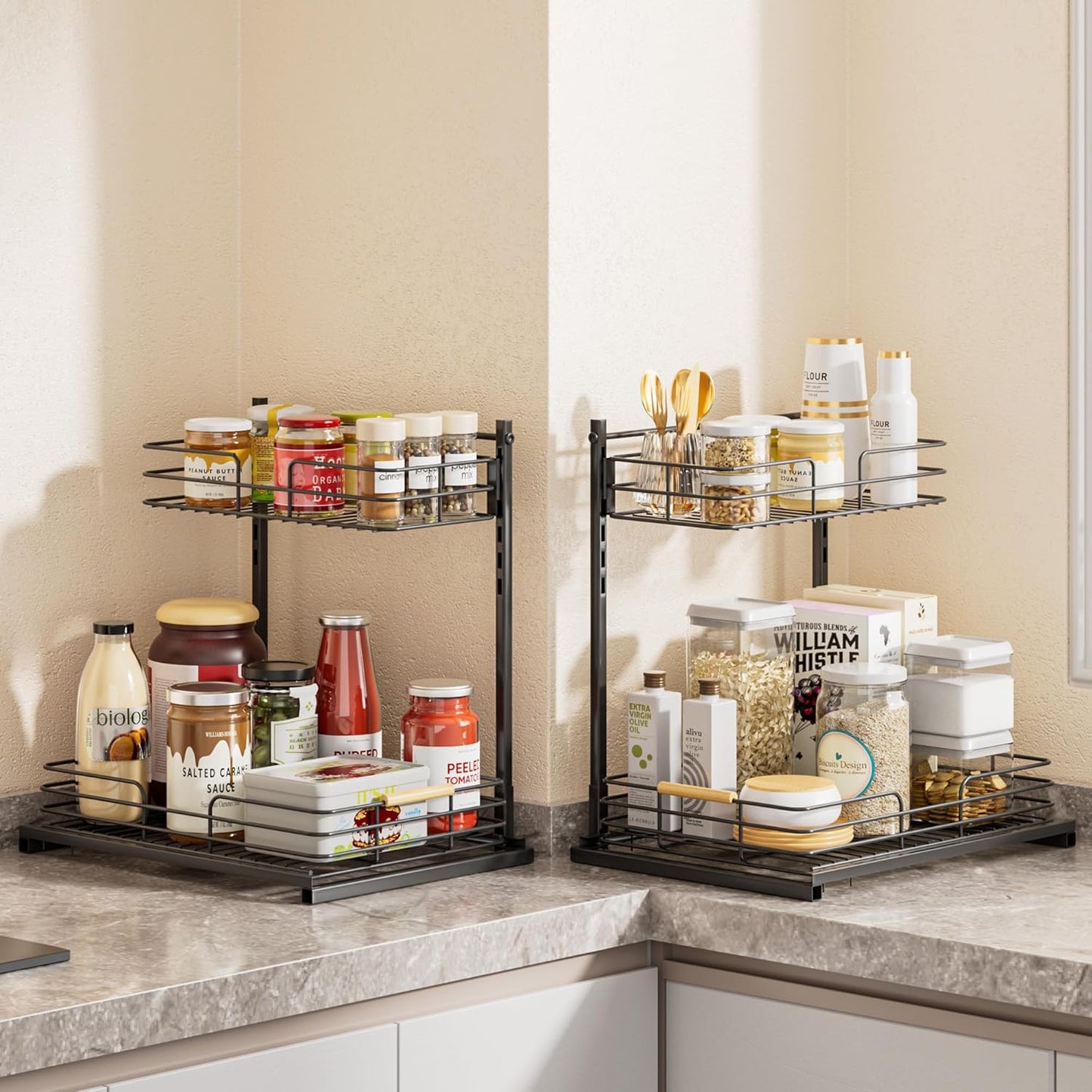 under Sink Organizer, Height Adjustable under Sink Organizers and Storage, Slide Out under Sink Storage Shelf for Kitchen Bathroom Pantry Cabinet