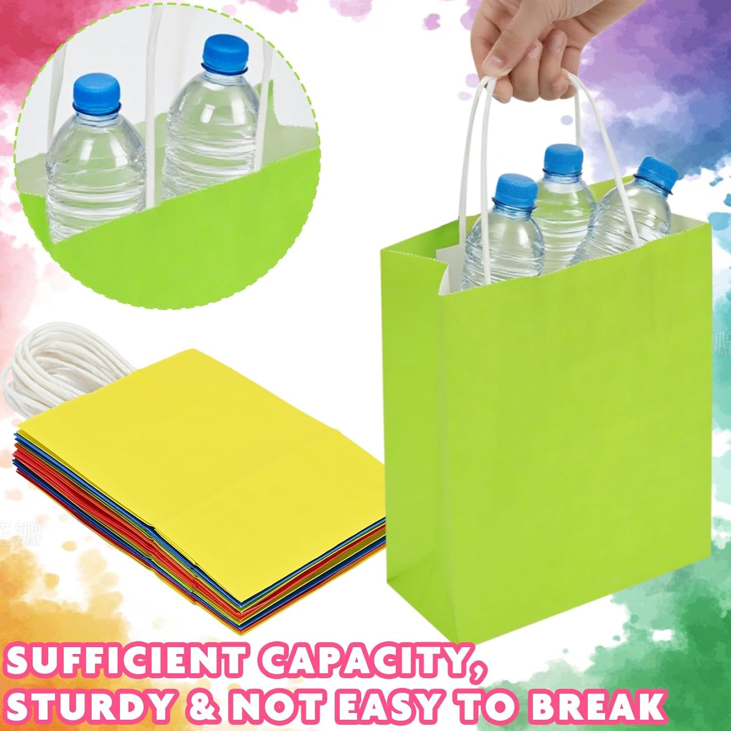 10 Pcs Paper Gift Bags with Handles, 8" Rainbow Color Goodie Bags for Party, Christmas, Favor, Birthday, Wedding, Events, Classrooms, Celebrations