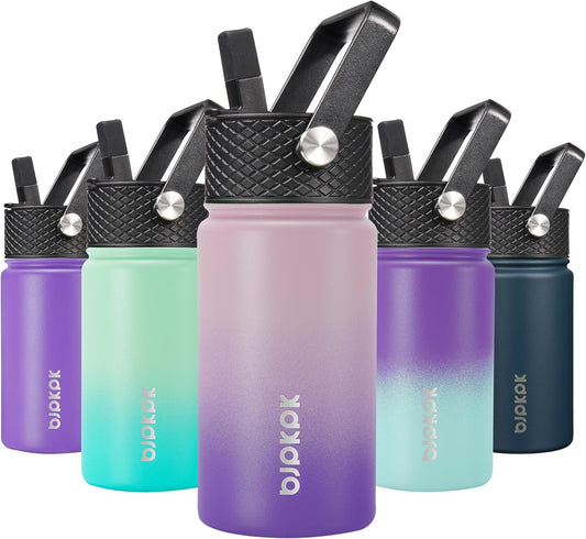 Water Bottle with Straw Lid, 15 Oz Insulated Water Bottle, Stainless Steel Metal Water Bottles, Reusable Leak Proof BPA Free Thermo, Flask, Cups,Violet