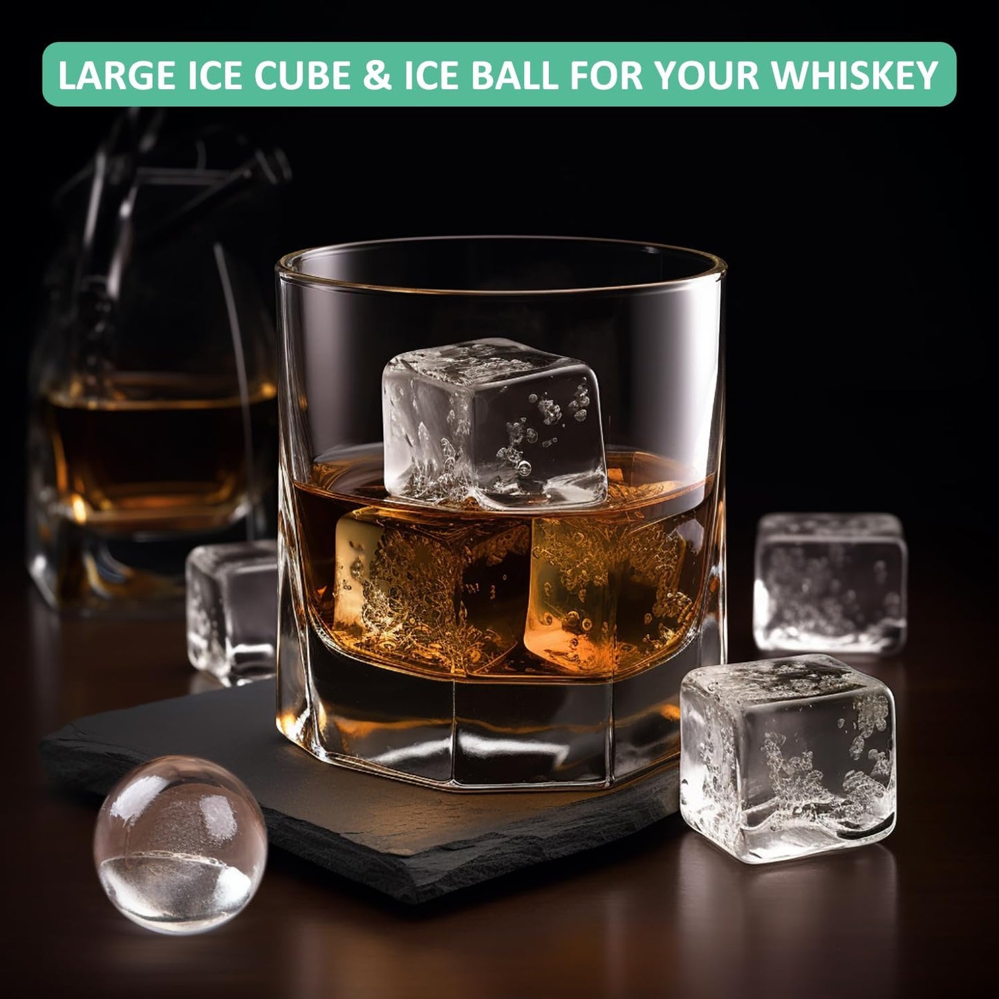 Silicone Ice Cube Tray with Lid, 3 Pack, 2 Large Ice Cube Molds, 1 Ice Ball Maker Mold 2Inch for Whiskey, Cocktail, Stackable and Easy Release, BPA Free, Freezer Dishwasher Safe, Mint Green