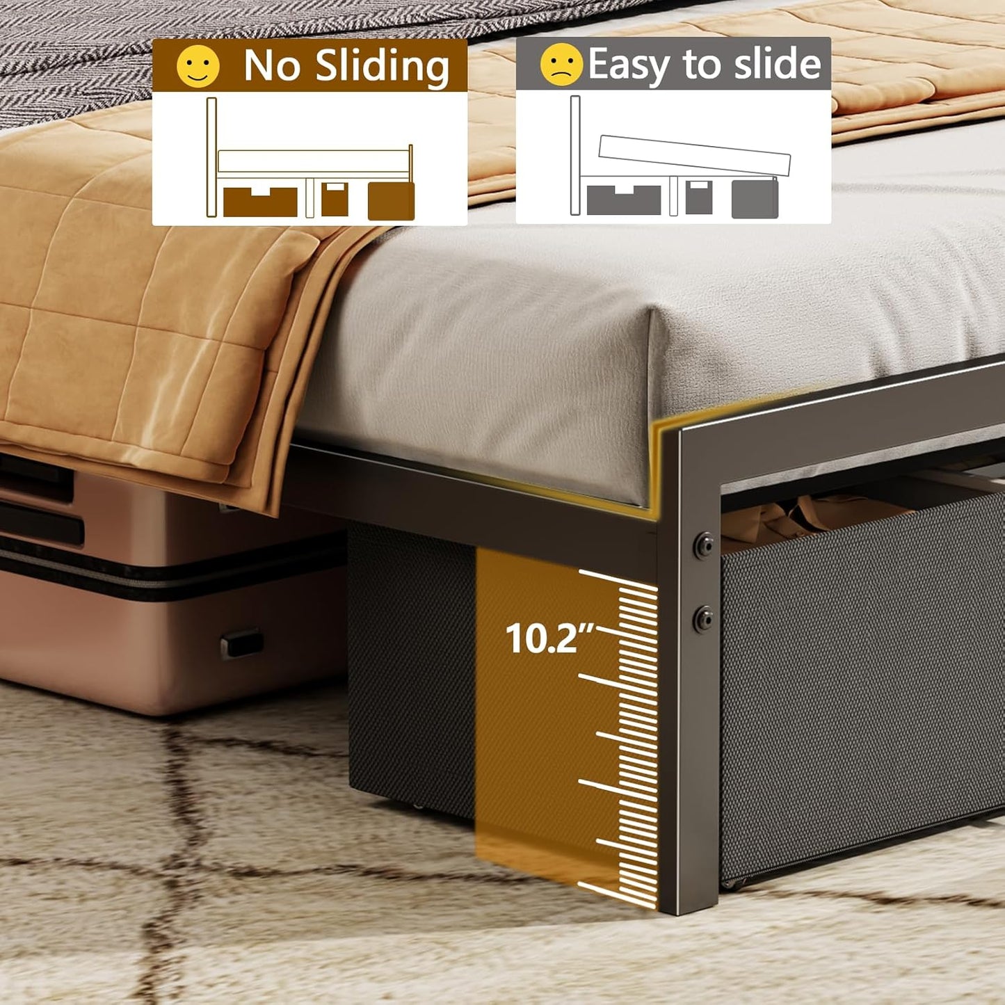 Queen Size Platform Bed Frame with Headboard, Integrated Storage Drawers, Charging Station, LED Lighting, No Box Spring Required, Noise-Free Design