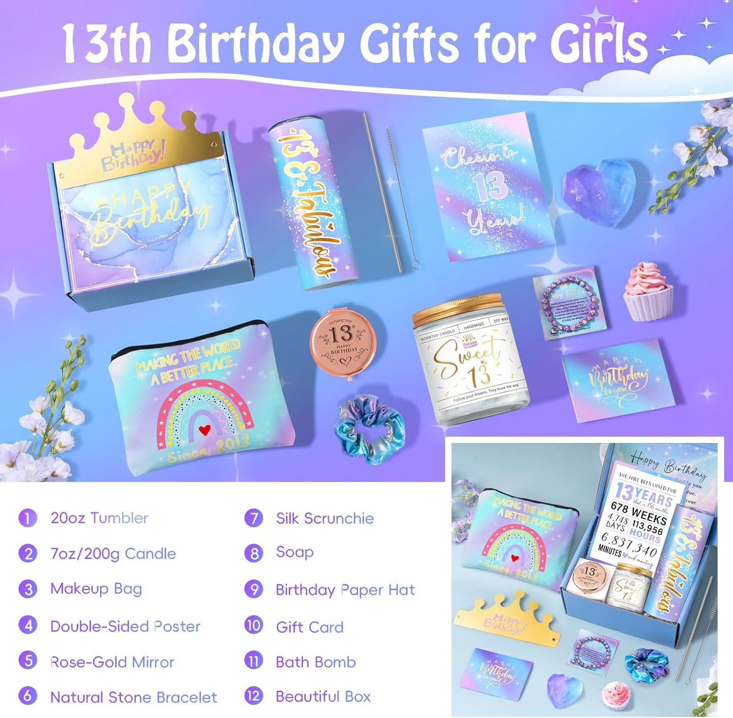 13Th Birthday Gifts for Girls, Gift for 13 Year Old, 11 PCS Unique 13Th Birthday Gift Ideas for Daughter, Niece, Granddaughter, Happy 13 Bday Present for Her, 13Th Teenager Bday Present