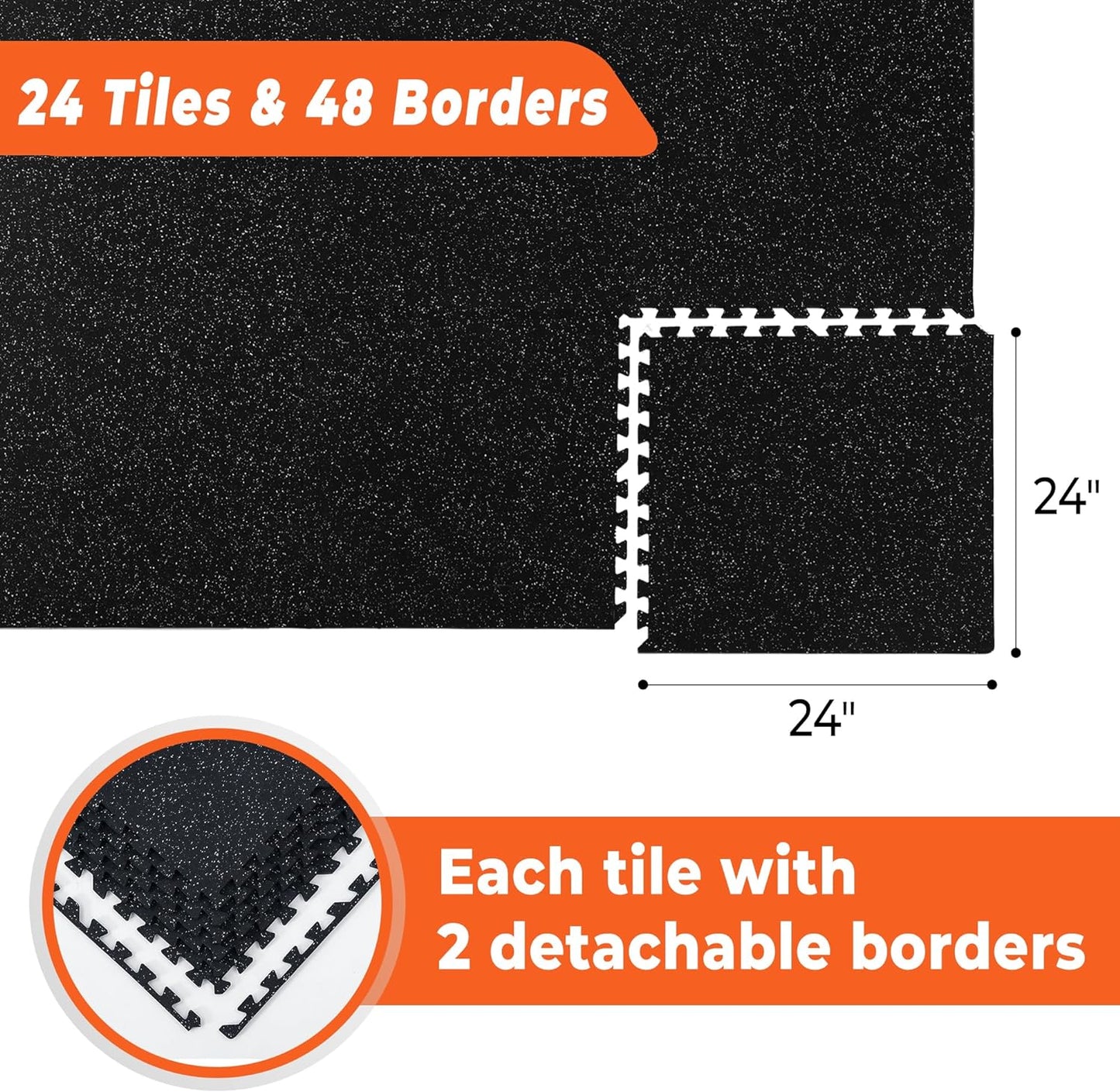 24-Piece High-Density EVA Foam Exercise Mats with Rubber Top, 0.4'' Thickness, 96 Sq Ft Interlocking Gym Flooring for Home Use, Black/Grey