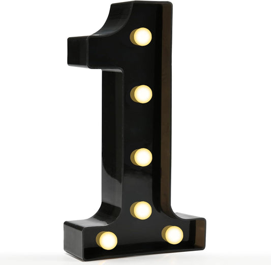 Decorative Led Light up Number Letters, Black Plastic Marquee Number Lights Sign for 1St 10Th 21Th Birthday Party Wedding Decor Battery Operated Black Decoration 1
