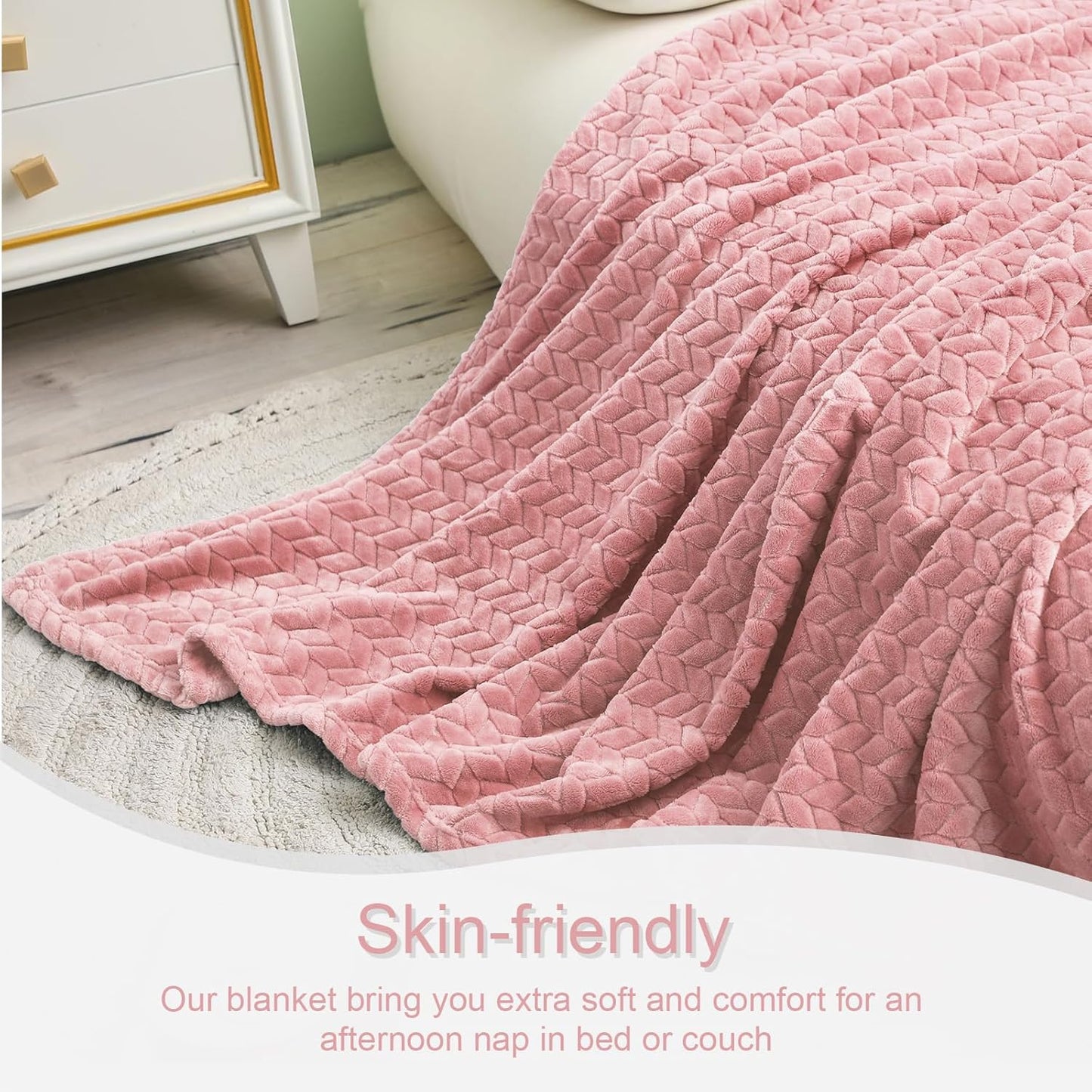 Pink Fleece Throw Blanket - 50x70 Inches Soft Jacquard Flannel, Lightweight Plush Warmth for Couch and Bed, Ideal for All Seasons