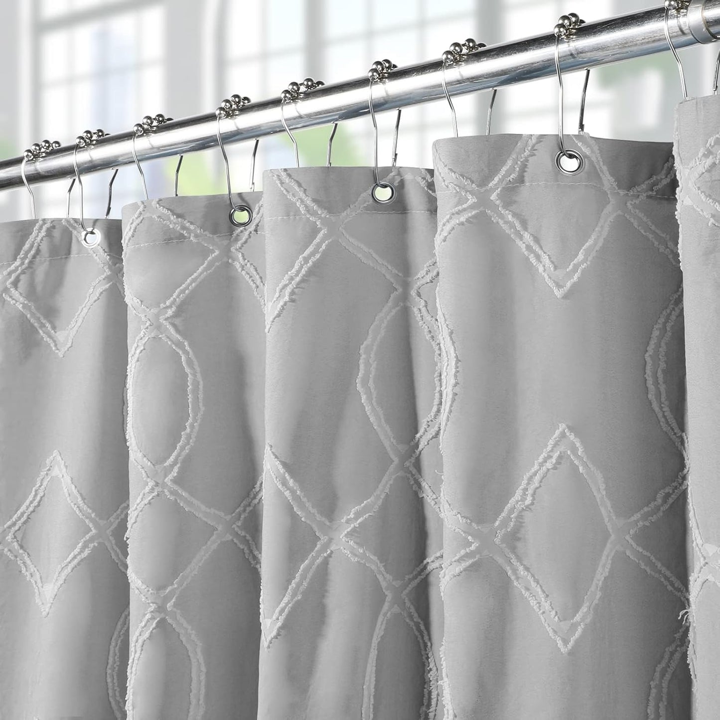 Shower Curtain, Small Half Size Stall Shower Curtain 72 X 72 Inch, Geometric Modern & Chic, Textured & Machine Washable with 6 Hooks, Suitable for Narrow Bathroom (Light Grey)