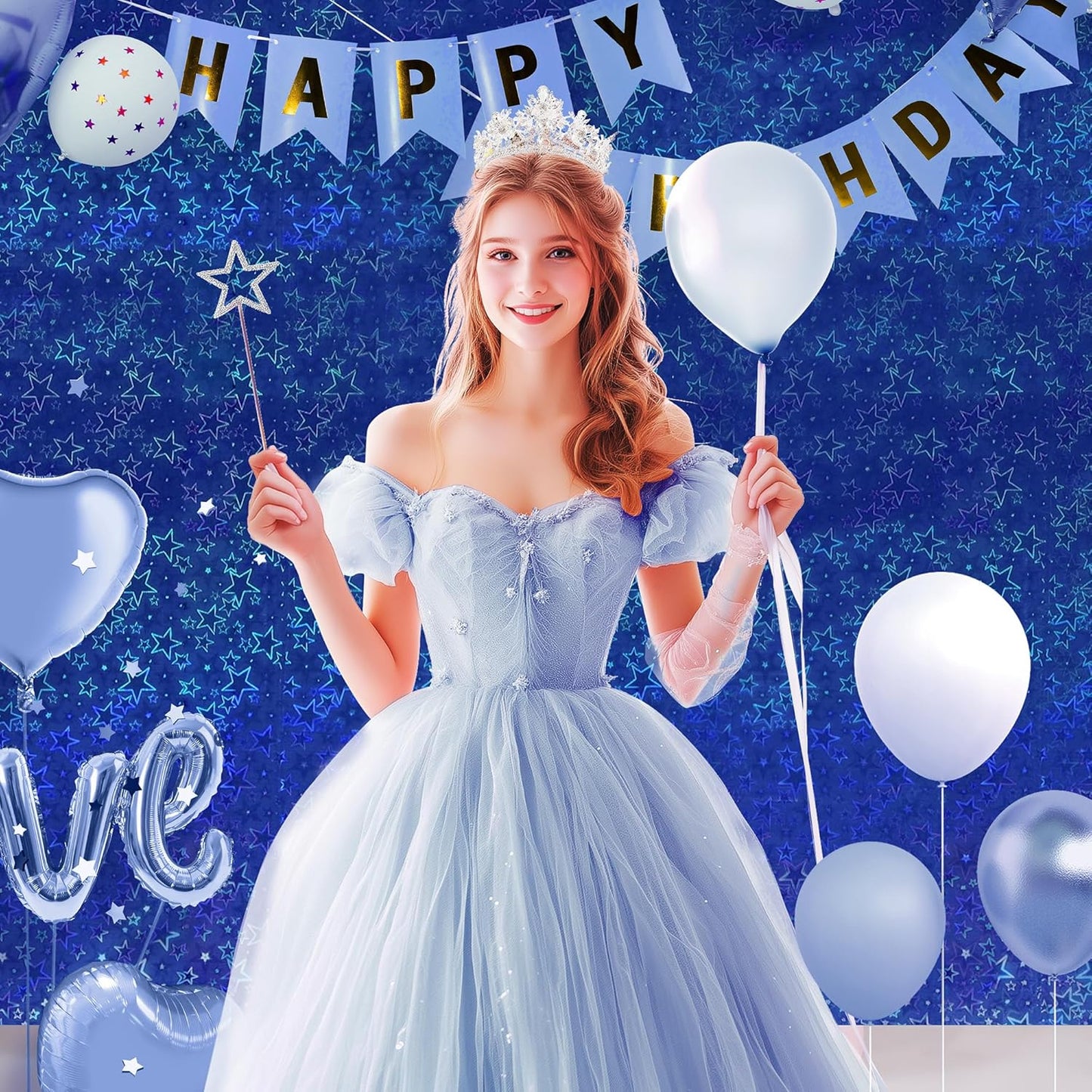 Set of 2 Royal Blue Holographic Laser Tablecloths with Sparkling Star Design, 54 x 72 Disposable Shiny Table Covers for Birthday Parties, Weddings, Anniversaries, and Bachelorette Celebrations