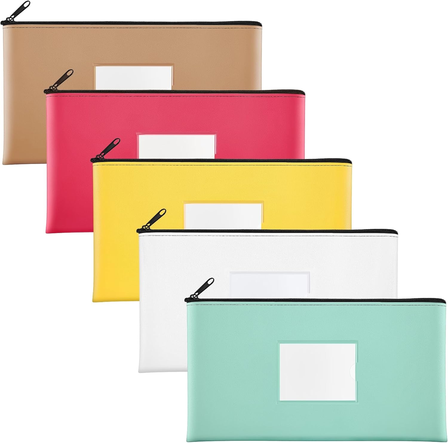 5-Pack Money Bags with Zipper, PU Leather Bank Deposit Bags, Waterproof Money Pouch for Organize Cash, Coins, Cosmetics, Invoice, Bills, Tools, 11.5 X 6.2 Inches, Macaroon Colors