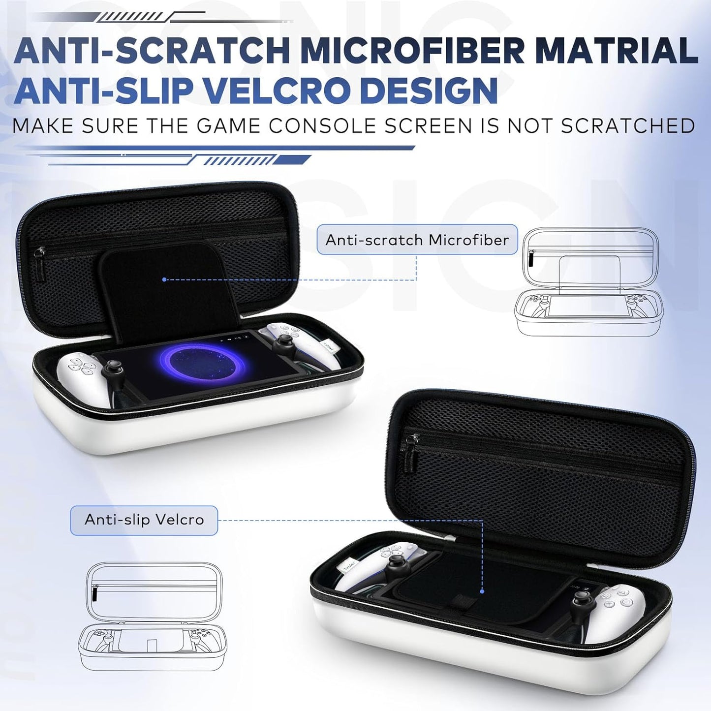 Carry Case for Playstation Portal Remote Player for PS 5 Console Holds Accessories, Portable Hard Shell Pouch Anti-Drop Travel Bag with Protective Storage Mesh Pocket,Travel Friendly, White