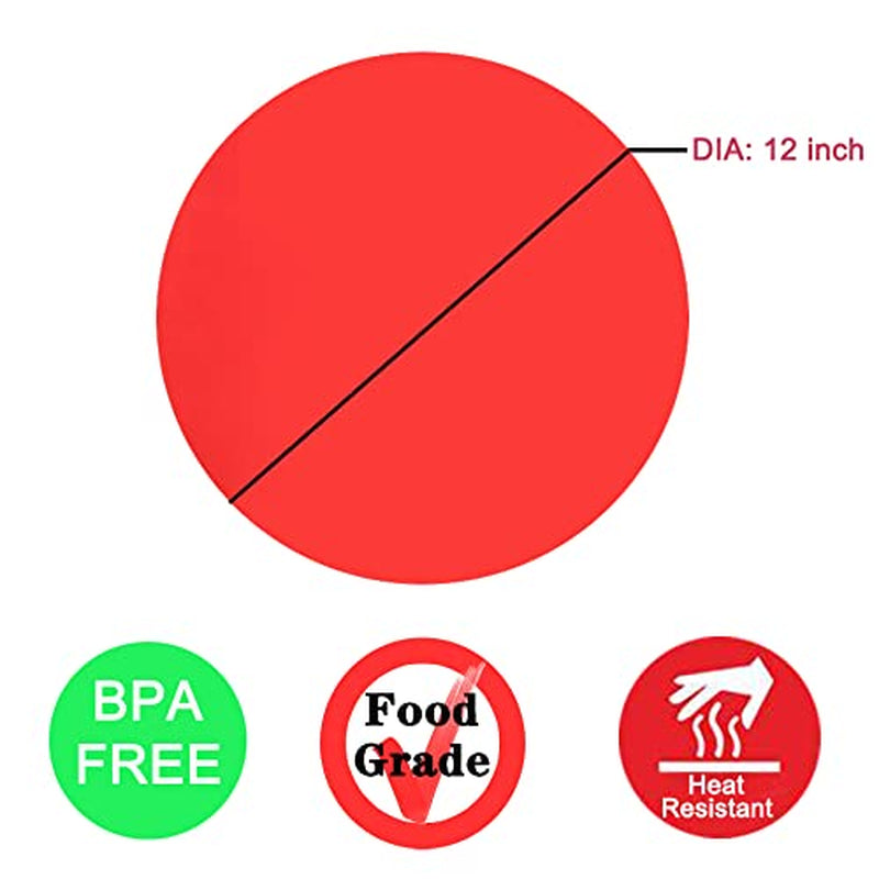 Silicone Microwave Mat 12 Inch, Non Stick Turntable Safe Baking Mat for Kitchen, Multi-Purpose Heat Resistant Oven Mat 2 Pack, BPA Free Microwave Splatter Cover (Red)