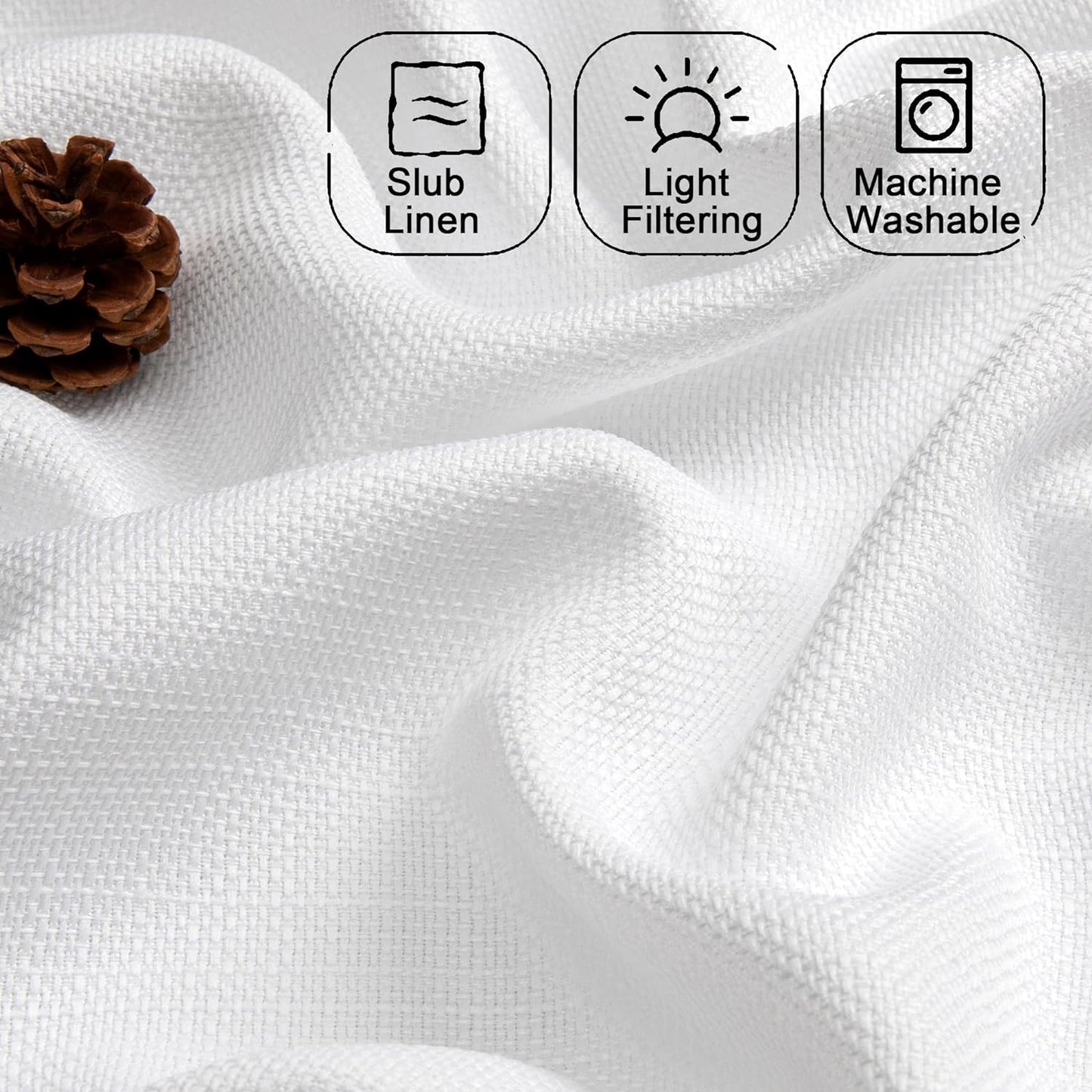2 Panels White Curtains 24 Inch Length Tier Curtain, Faux Linen Textured Small Cafe Curtains, Light Filtering Short Camper Curtain for RV Window Bathroom, 30X24 Inch, 2PCS