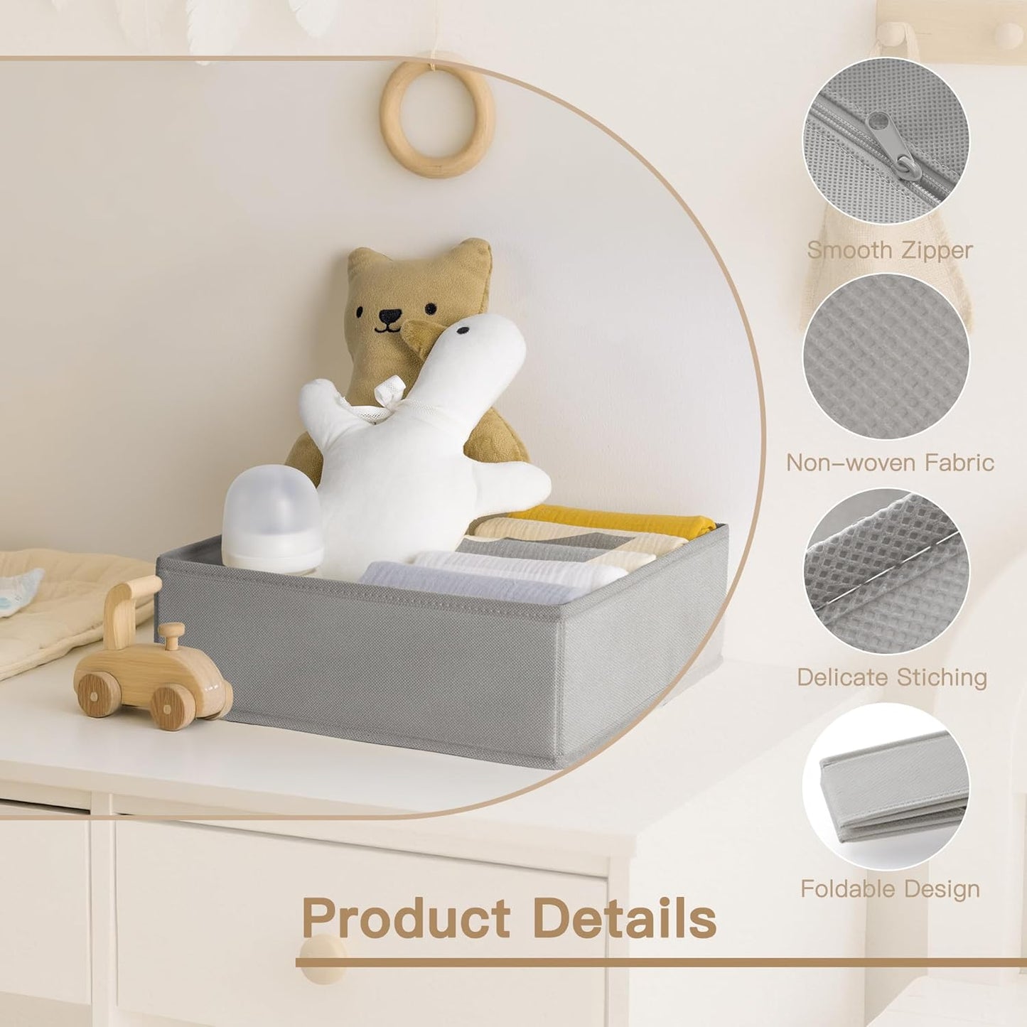 Drawer Organizer Clothes, 14 Pack Dresser Organizer for Baby Clothes, Underwear, Sock- Foldable Closet Organization and Storage Dividers Bins for Nursery, Bedroom and Dorm (Grey)