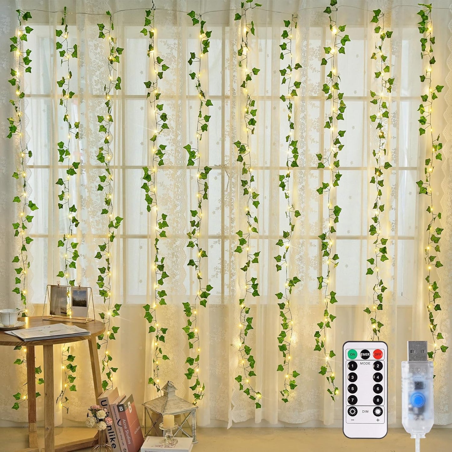 Vines Lights for Bedroom, 200 LED Vines Fairy Lights, Artificial Ivy Leaf Light for Wall Curtain Wedding Party Indoor Decor, 6.5Ft X 6.5Ft with Remote