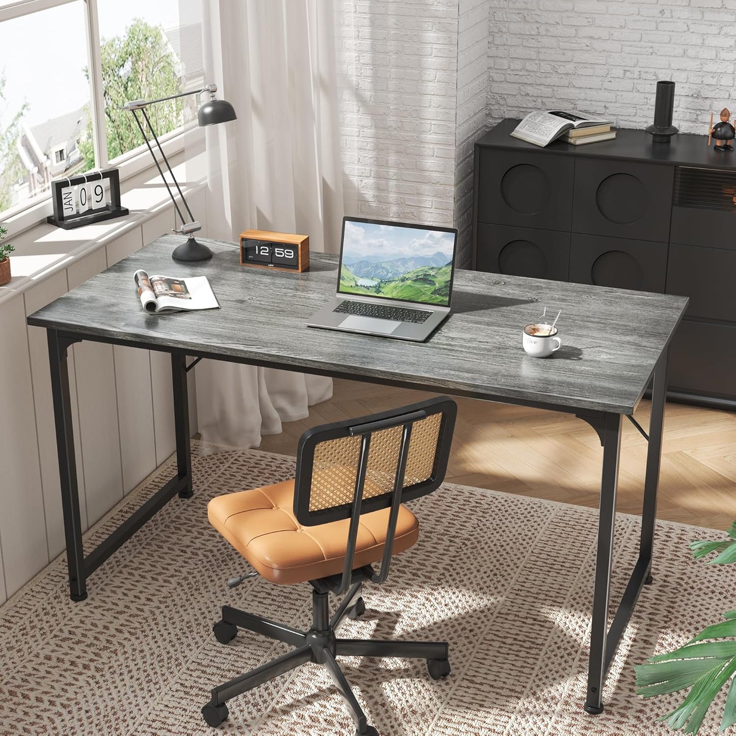 55-Inch Modern Home Office Desk with Sturdy Metal Frame and Ample Legroom for Gaming and Writing, Grey