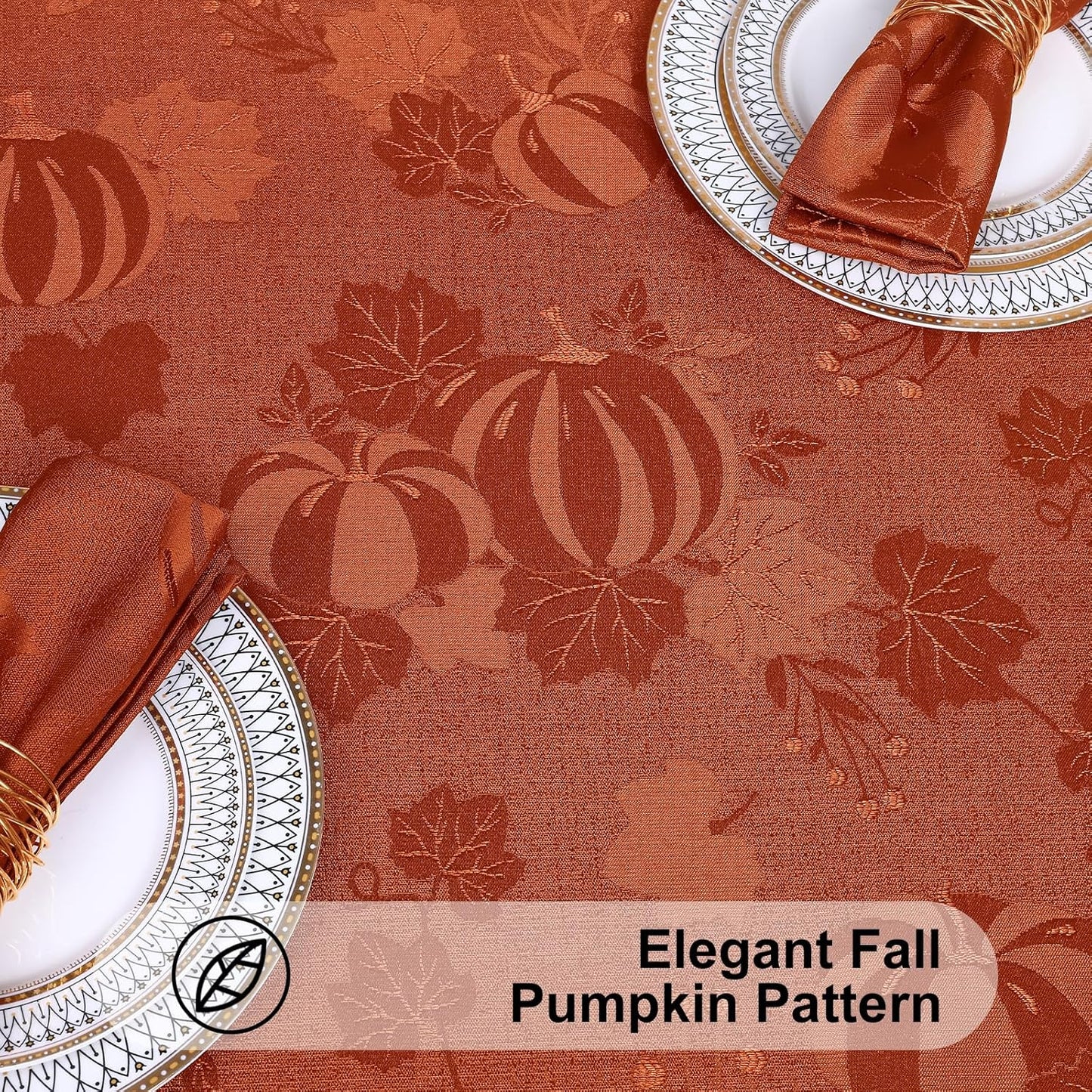Rectangle Thanksgiving Tablecloth, 60X84 Inch Fall Waterproof Damask Table Cloth, Autumn Leaves Fabric Jacquard Table Covers for Harvest Parties, and Holiday Dinner, Terracotta/Rust