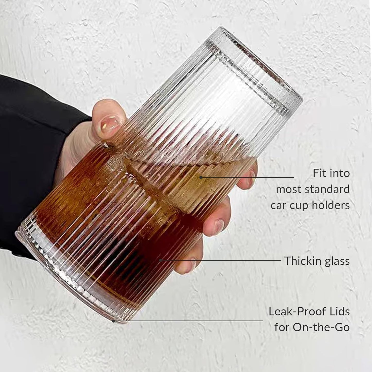 2 Pack 20Oz Glass Cups with Lids and Straws, Vintage Ribbed Glassware for Whiskey Cocktail Beer, Mason Jar Drinking Glasses Tumbler Iced Coffee Cup
