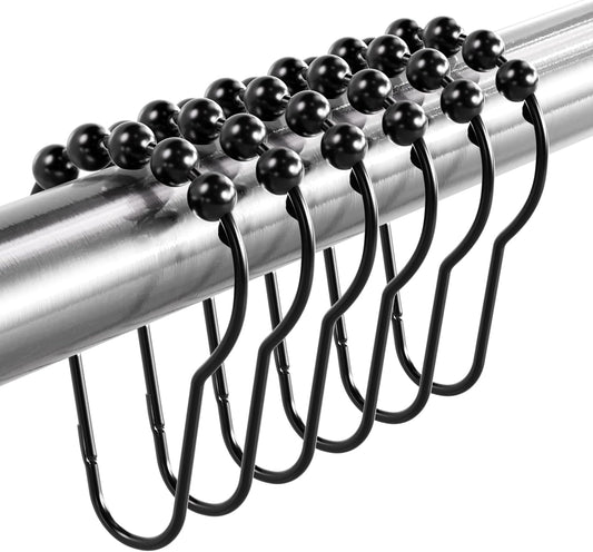 Shower Curtain Rings Hooks, Rust-Resistant Metal Shower Curtain Hooks for Bathroom Shower Rods Shower Hooks Shower Rings for Curtain - Set of 12, Matte Black
