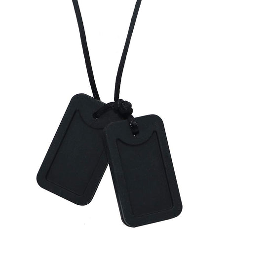 Sensory Chew Necklace for Kids and Adults, Silicone Dog Tag Pendant Chewy for Autism ADHD SPD PICA and Oral Motor Chewing Needs, Fidget Chewable Necklaces (Black)