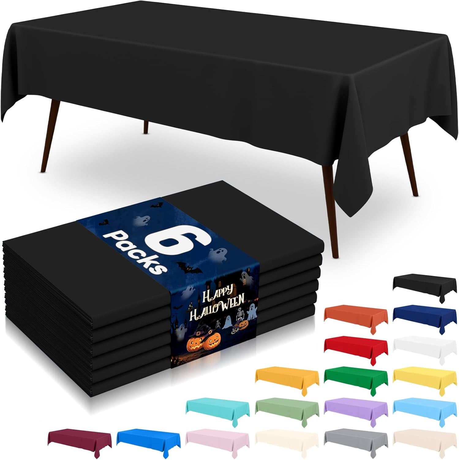 6 Packs Disposable Plastic Table Cloth, 54 X 108 Inch Waterproof Rectangle Tablecloth, Leakproof & Sturdy Decorative Table Covers for Picnic, Party and Outdoor, Black