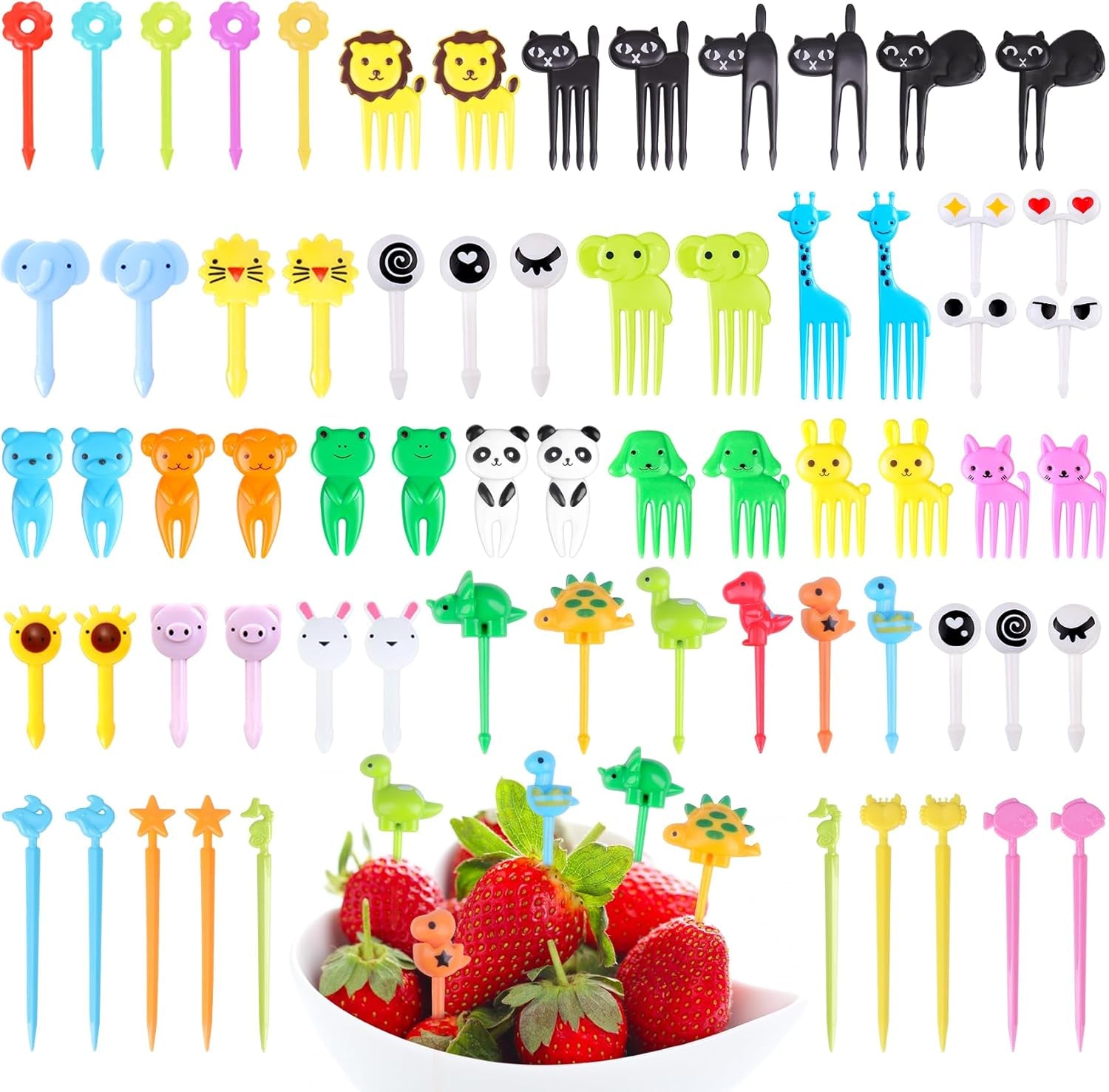 152PCS Animal Food Picks for Kids Lunch Accessories,  Fun Kids Food Picks for Picky Eaters, Reusable Fruit Toothpicks Toddler Food Pick, Cute Lunch Picks for Kids Bento Box Accessories