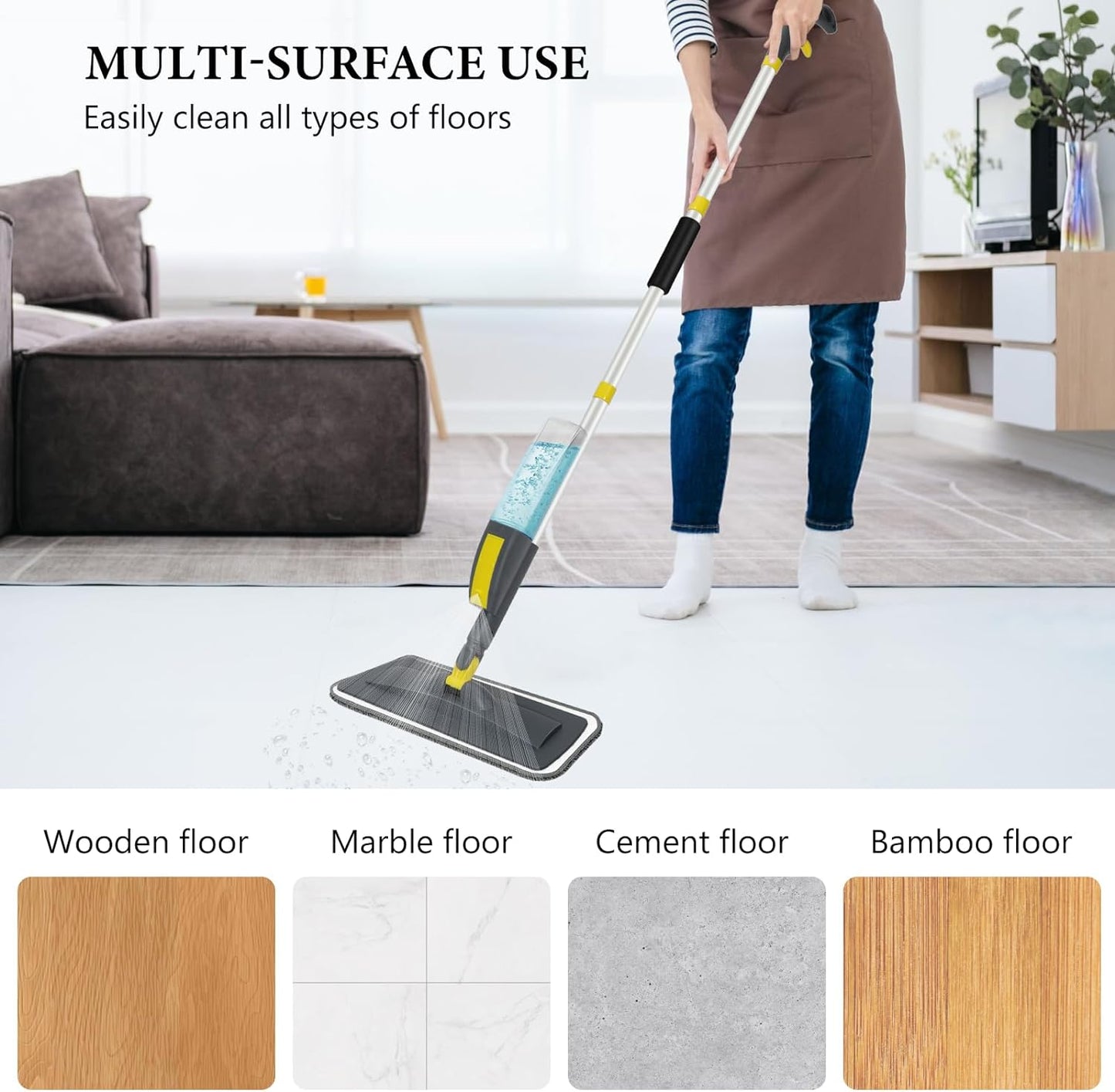 Spray Mop for Floor Cleaning, Dust Mop with 3 Pcs Washable Pads and 400 Ml Refillable Bottle for Household or Commercial Use Wet Mop for Hardwood Laminate Tile Ceramic