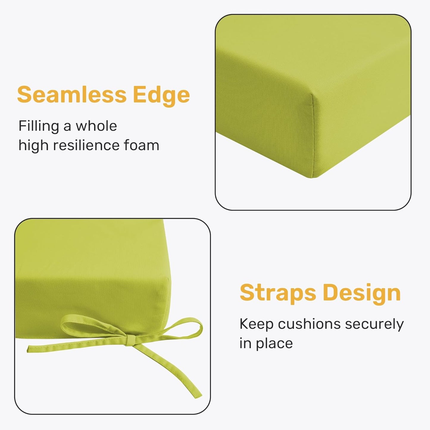 Outdoor Chair Cushions Pack of 4, Water Resistant Patio Cushions with Ties, High Density Sponge Filling Square Corner Seat Cushions for Outdoor Furniture, 18.5"*16"*3", Green Oasis