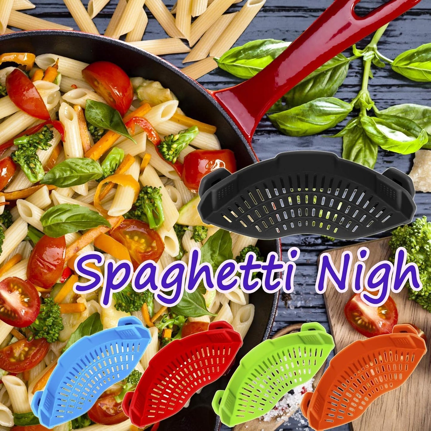 2PACK Clip on Strainer for All Pots Pans - Silicone Kitchen Colander Food Strainer for Pasta Meat Vegetable Fruits | Easy to Use and Store, Dishwasher Safe (Blackred)