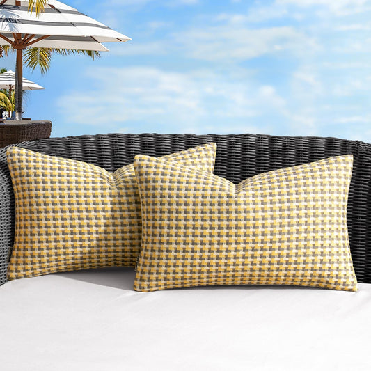 Pack of 2 Outdoor Throw Pillow Covers Decorative Farmhouse Square Waterproof Pillows for Tent Patio Garden Balcony Sofa, 12X20 Inch Yellow