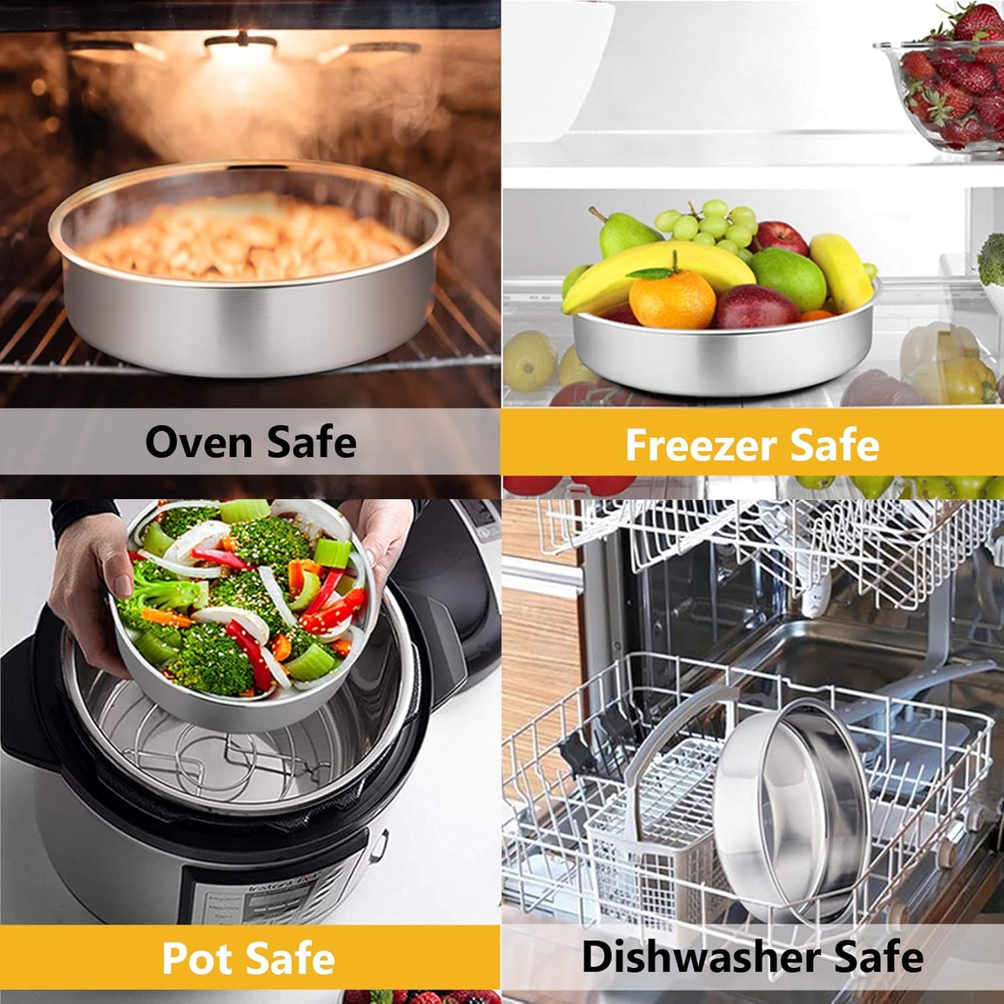 Cake Pans Sets for Baking, 4" + 6" + 8" + 9.5" 4 Piece Stainless Steel round Cake Pans Tin, Oven/Pot/Dishwasher Safe, Combination of Different Sizes, Leak-Proof & Easy Clean