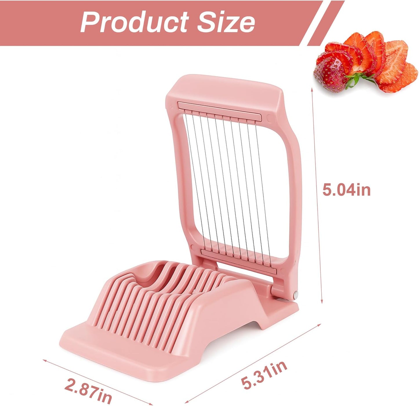 2PCS Pink Egg Slicer for Hard Boiled Eggs,Strawberry Kiwi Heavy Duty Stainless Steel Wire Fruit Cutter,Tomato Mushroom Salad Chopper for Home Use Egg Peeler Tool