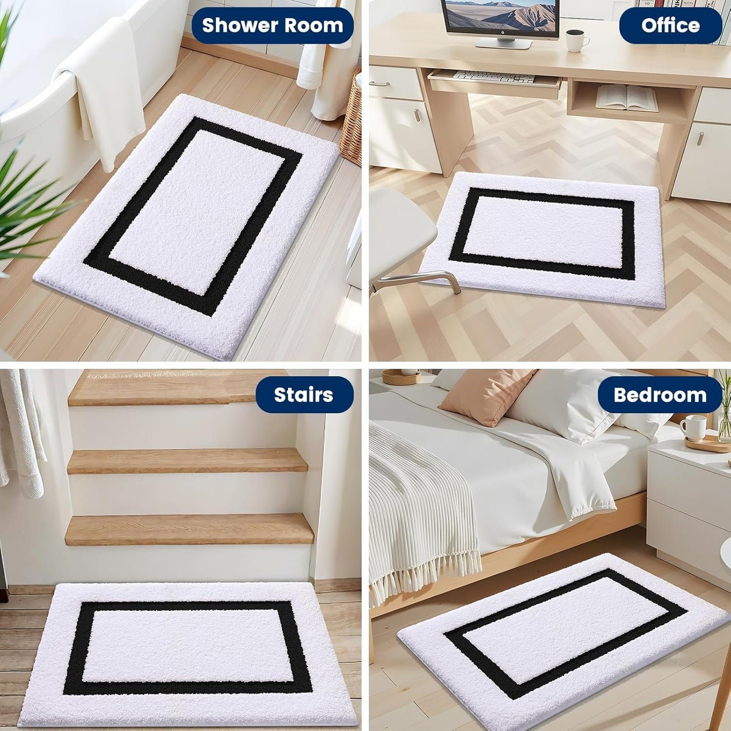 Bathroom Rugs Mat 32X20, Extra Soft Absorbent Microfiber Bath Rugs, Rubber Backing, Quick Dry, Machine Washable Bath Mats for Bathroom Floor, Tub and Shower, Home Decor Accessories, Black