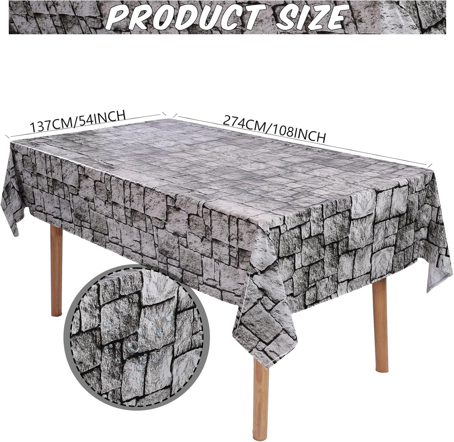3 Packs Stone Wall Tablecloths 54 X 108 Inch Halloween Table Cloth Stone Printed Table Cover Wallpaper Plastic Medieval Castle Knight Themed Backdrop Stones Brick Tablecovers for Birthday Party