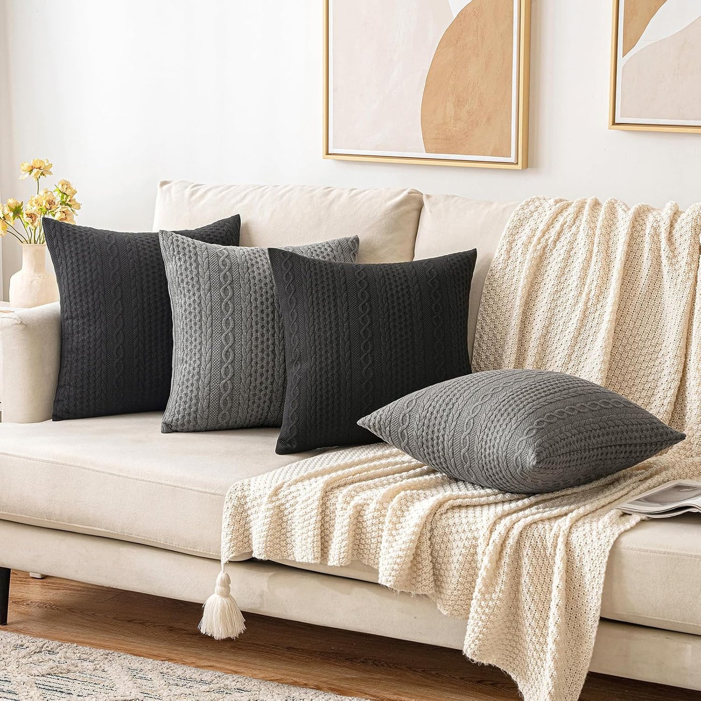 Fall Decorative Throw Pillow Covers Set of 2 Super Soft Modern Stretchy Embossed Patterned Cushion Covers for Halloween Farmhouse Couch Sofa Livingroom Bed,Black 18X18 Inch
