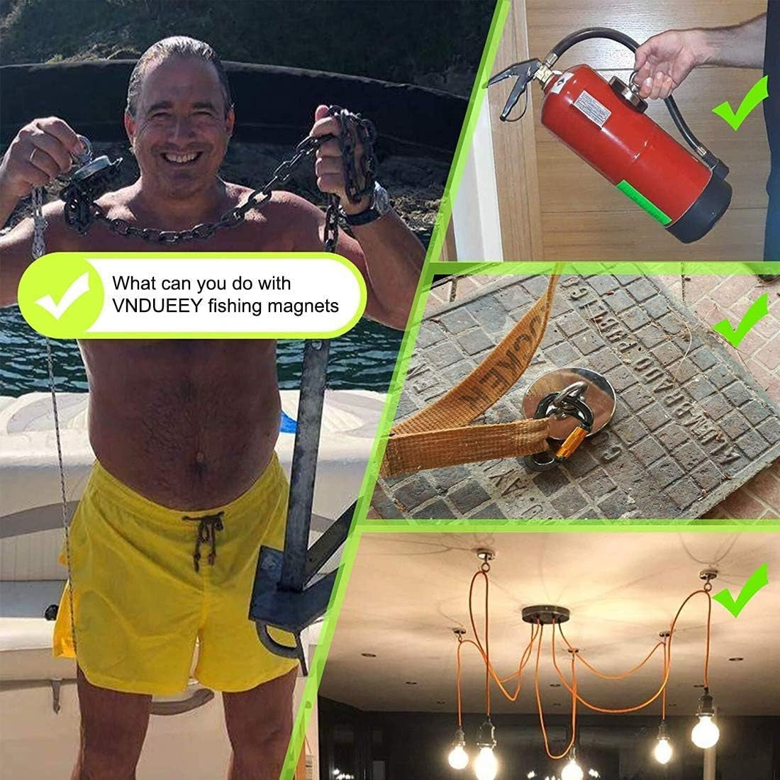 Heavy-Duty Magnet Fishing Kit - 500 lbs (227 kg) Pulling Force Magnet with 20M (65 ft) Durable Rope, Two Carabiners, and Non-Slip Protective Gloves