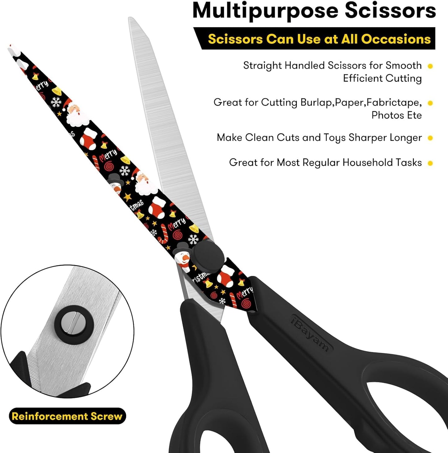 All Purpose Scissors for Construction Scrapbook Kraft Craft Paper, Gifts Wrapping Packing Paper Cutter Tool, 3 Pack Ultra Sharp 8" Thick Blade Comfort-Grip Scissors for Moving Package Supplies