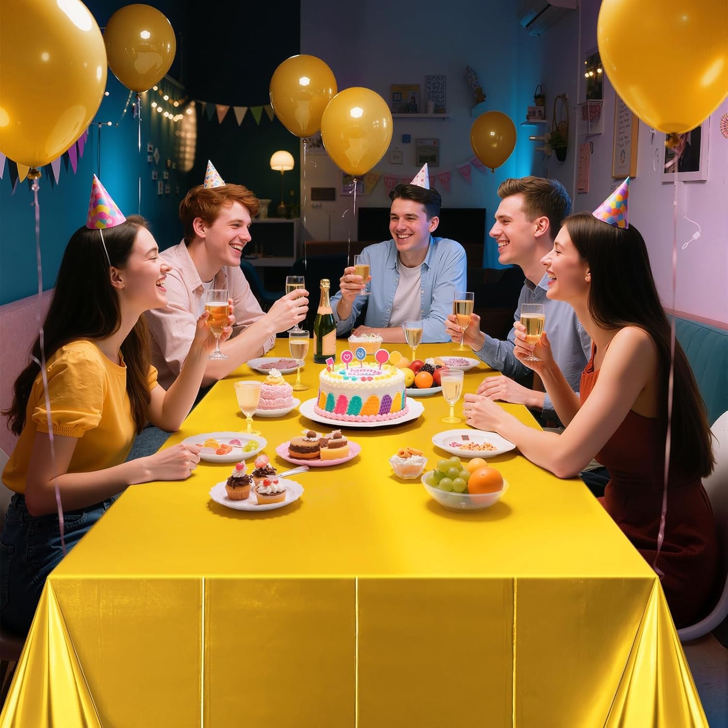 Bright Gold Metallic Foil Tablecloth Set - Elegant Matte Finish, Durable and Easy to Clean - Ideal for Bachelorette, Birthday, Wedding, and Anniversary Celebrations
